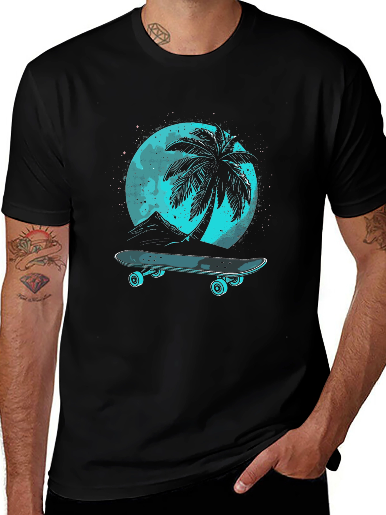 Black Skateboard Palm Tree T-Shirt