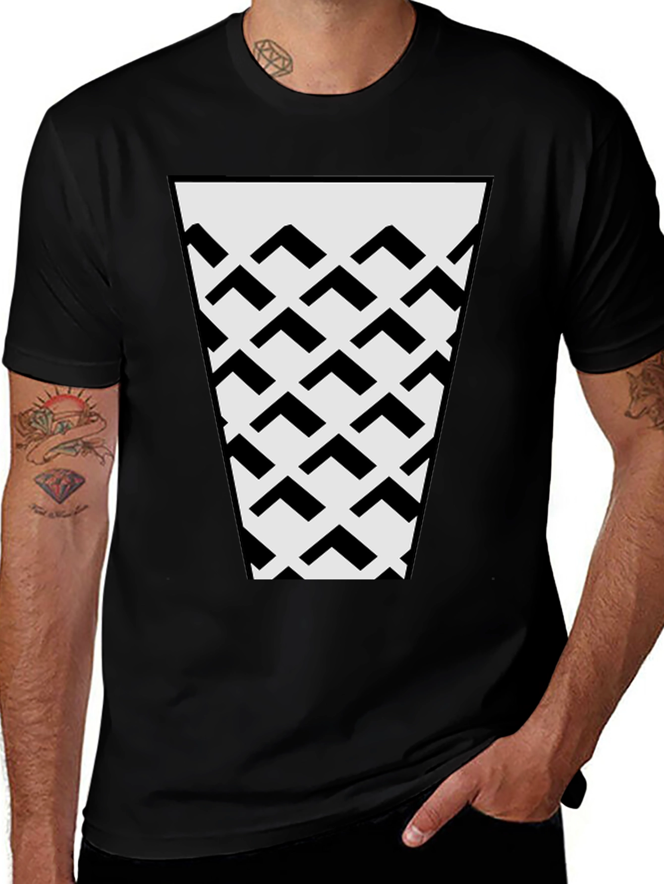 Variant 18 of Geometric Arrow Pattern Black T-Shirt