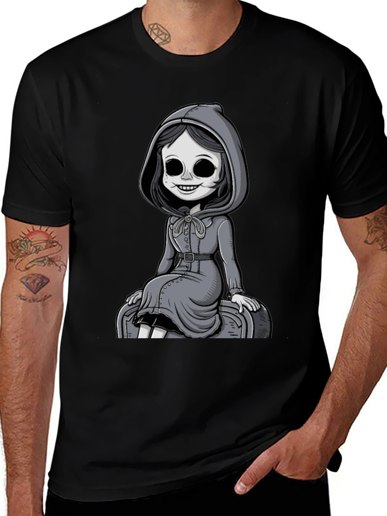 Variant 25 of Grim Girl Graphic Tee - Unique Spooky Style