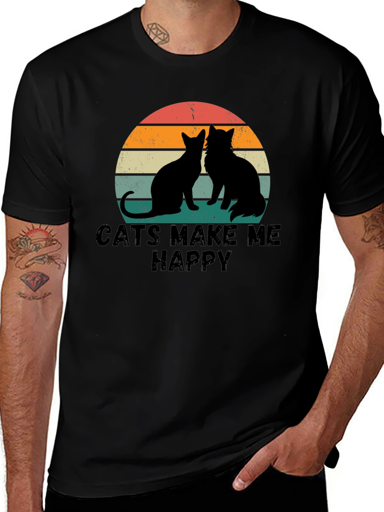 Variant 27 of Cats Make Me Happy Retro Graphic T-Shirt