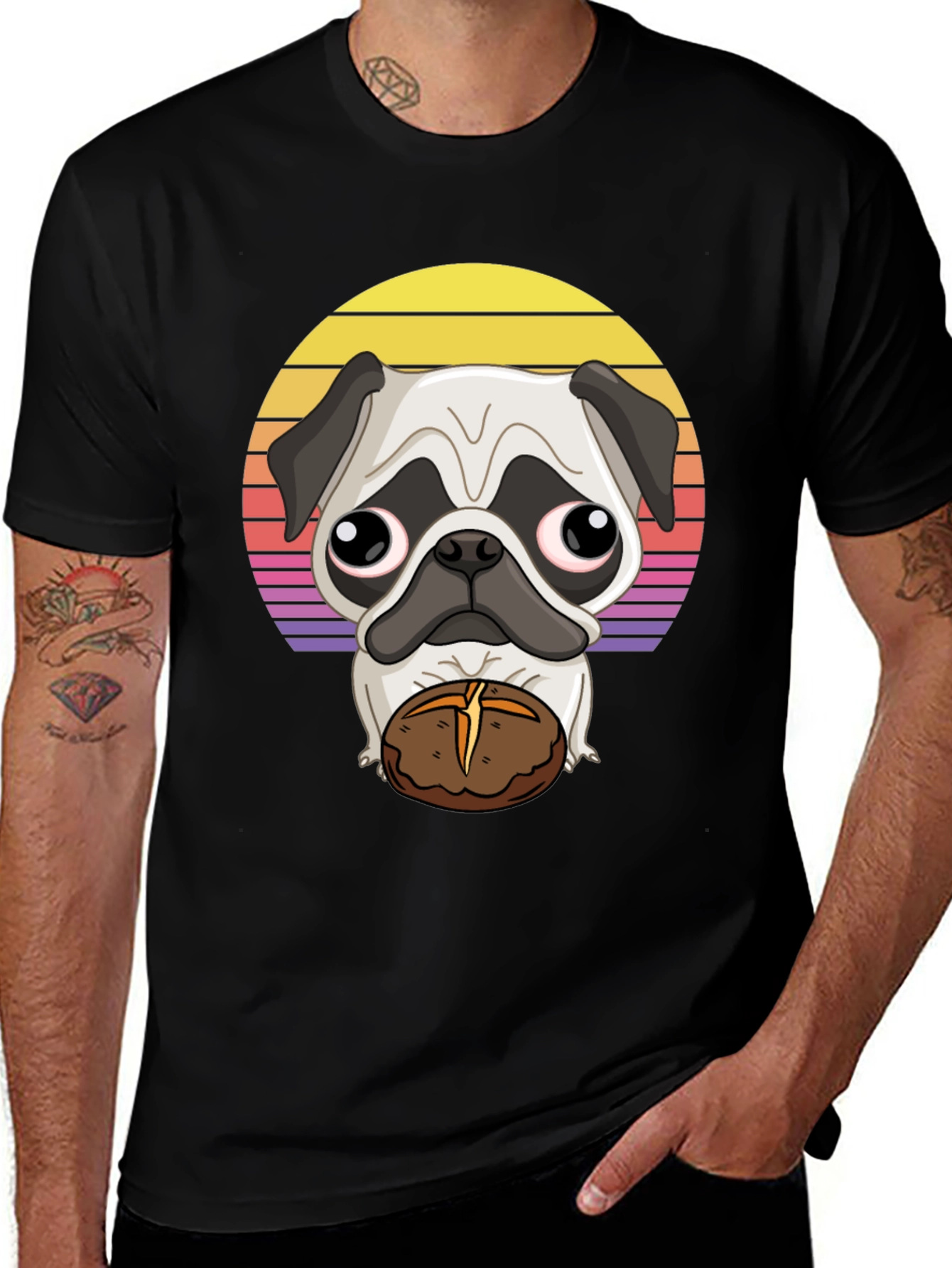 Variant 2 of Pug Holding Bread Retro Graphic Tee