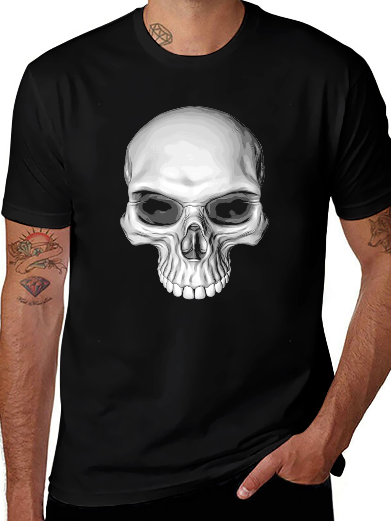 Variant 28 of Skull Graphic Print Black T-Shirt