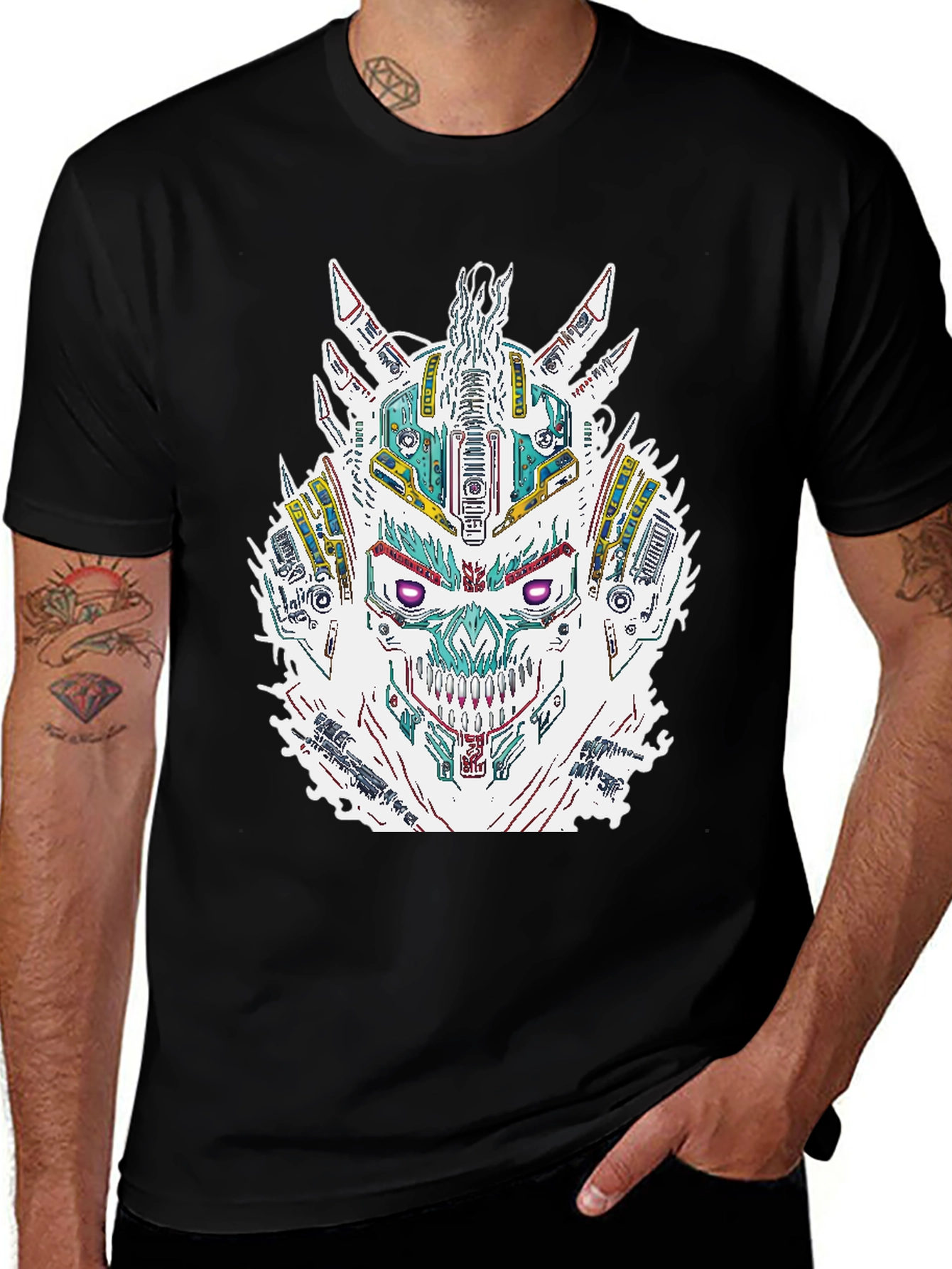 Variant 6 of Cyberpunk Skull Graphic Print Black T-Shirt