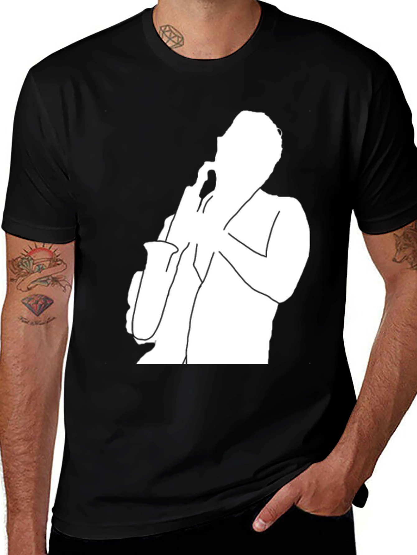 Variant 8 of Saxophone Player Graphic Black T-Shirt