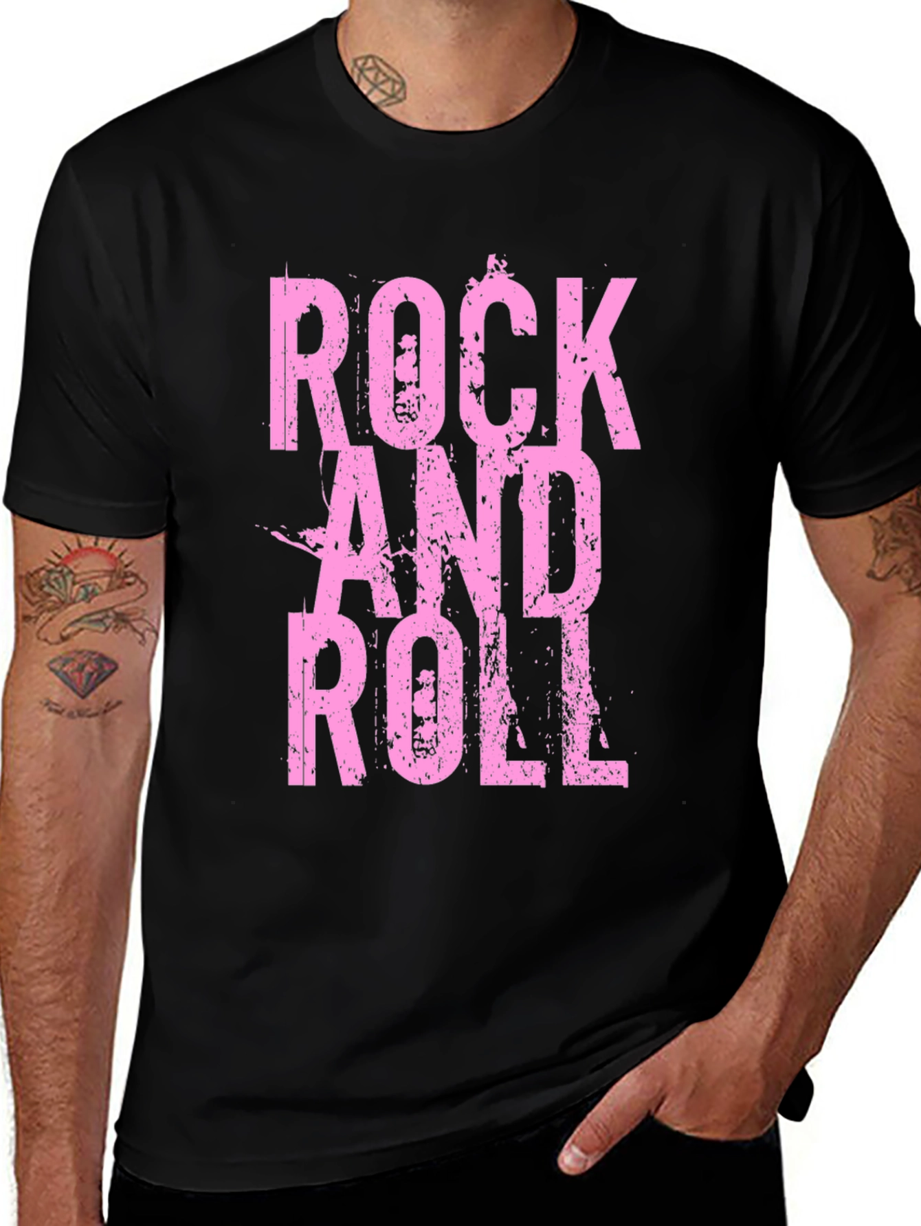 Variant 20 of Rock and Roll Pink Print Black T-Shirt