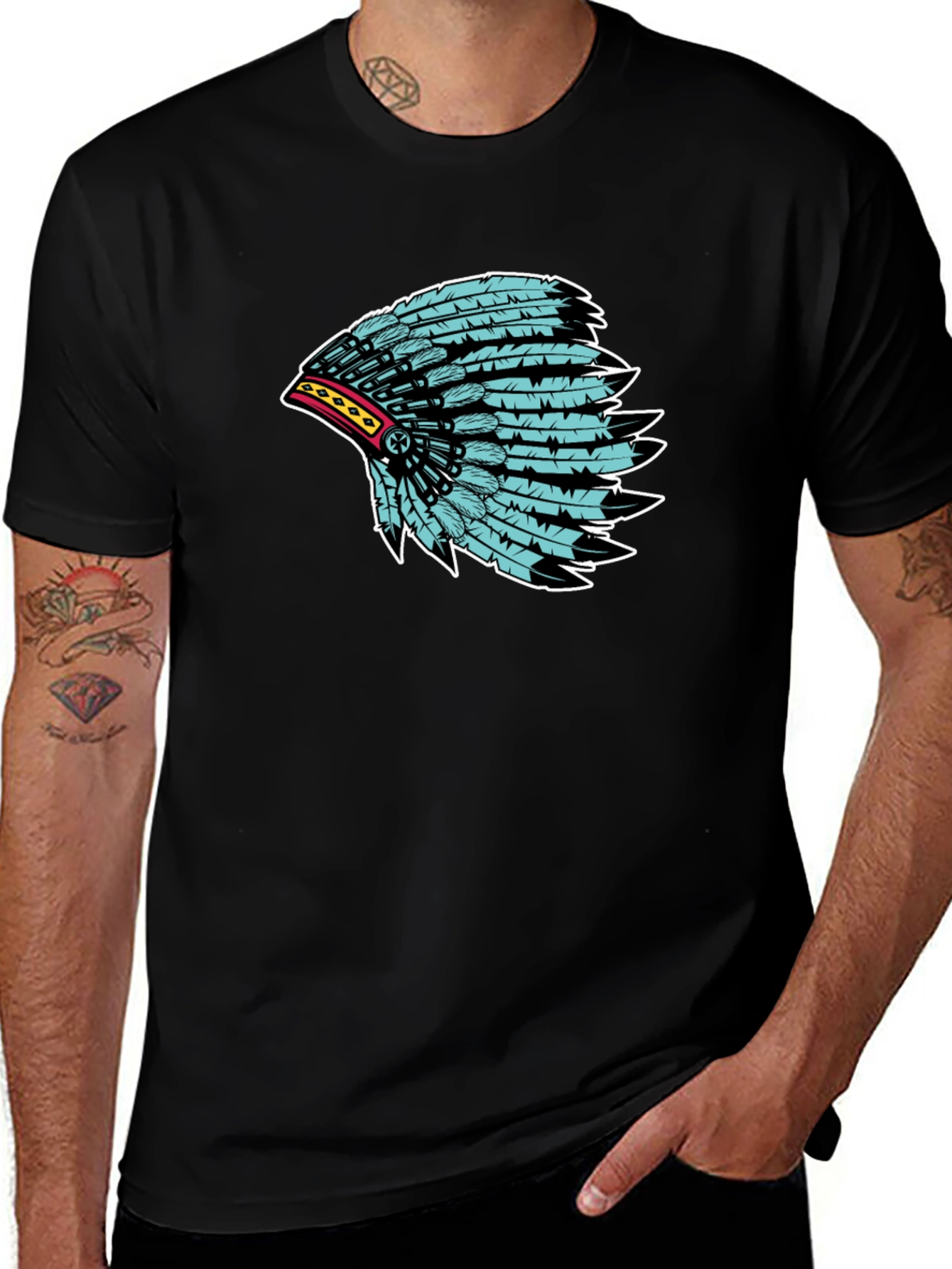 Variant 16 of Native Headdress Graphic Tee - Black