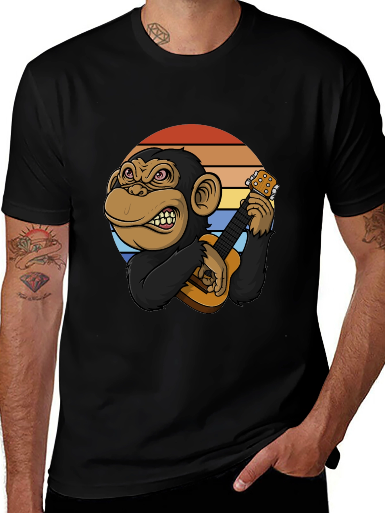 Variant 28 of Monkey Guitar Player Graphic Tee - Cool & Funny