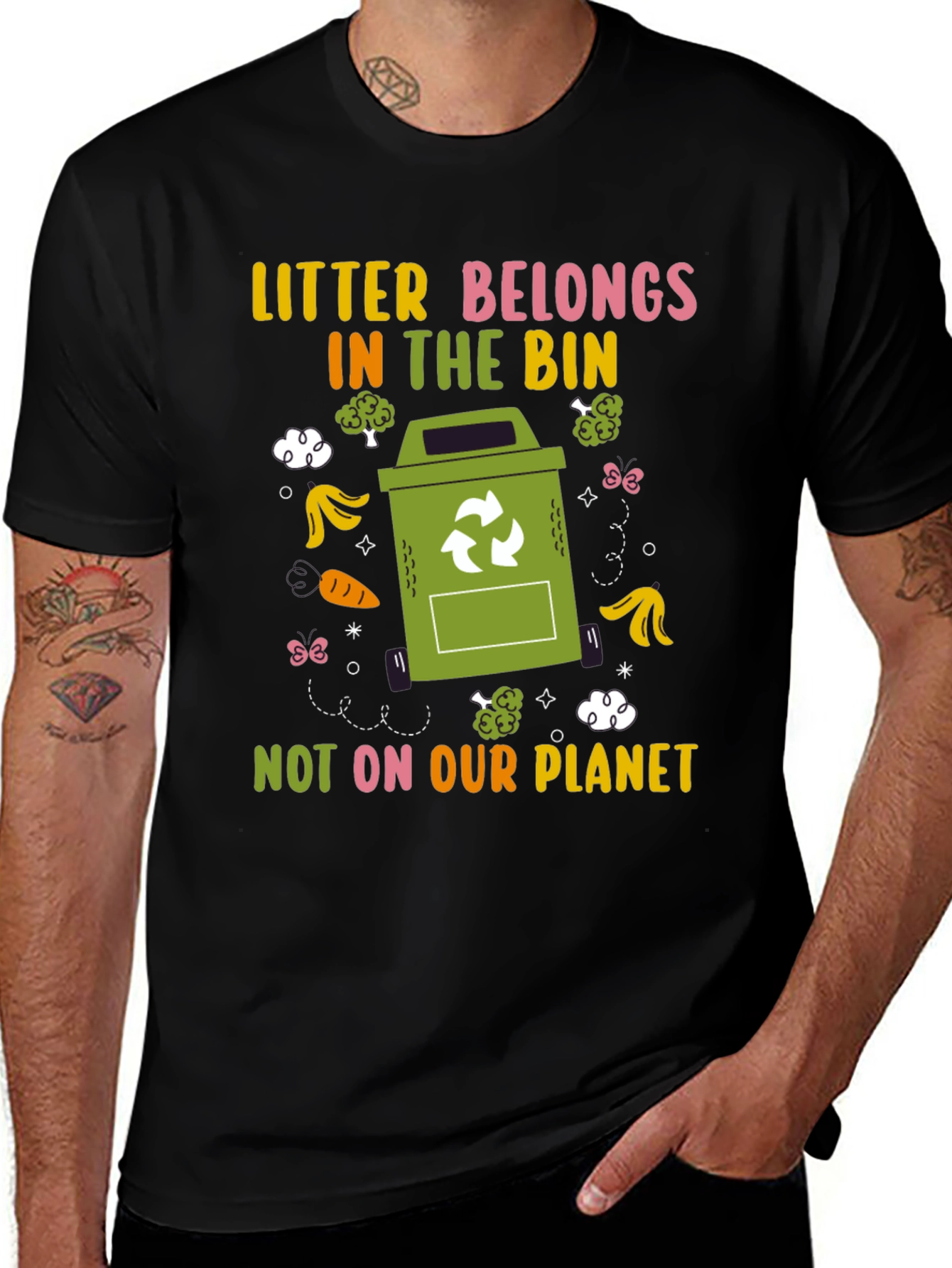 Variant 24 of Eco-Friendly 'Litter Belongs in the Bin' Graphic T-Shirt