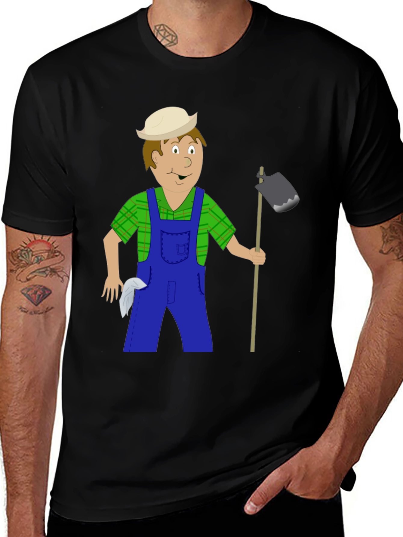 Variant 5 of Cartoon Farmer Black T-Shirt