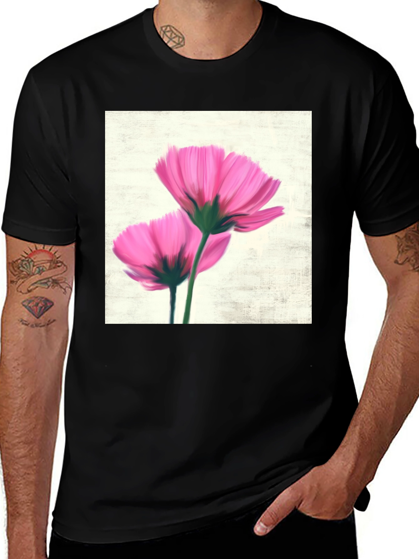 Variant 9 of Floral Print Black T-Shirt