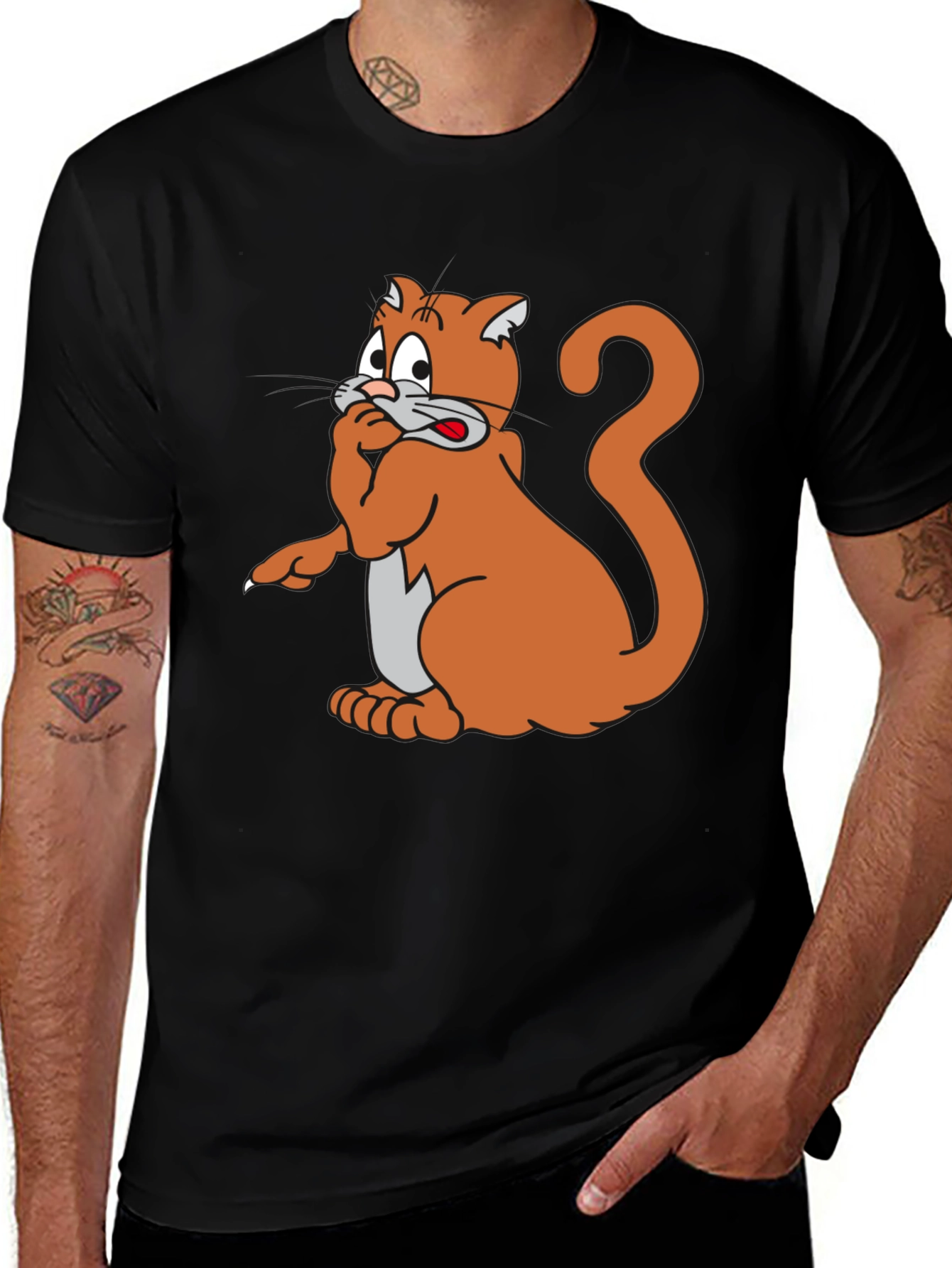 Variant 24 of Cartoon Cat Graphic T-Shirt - Black