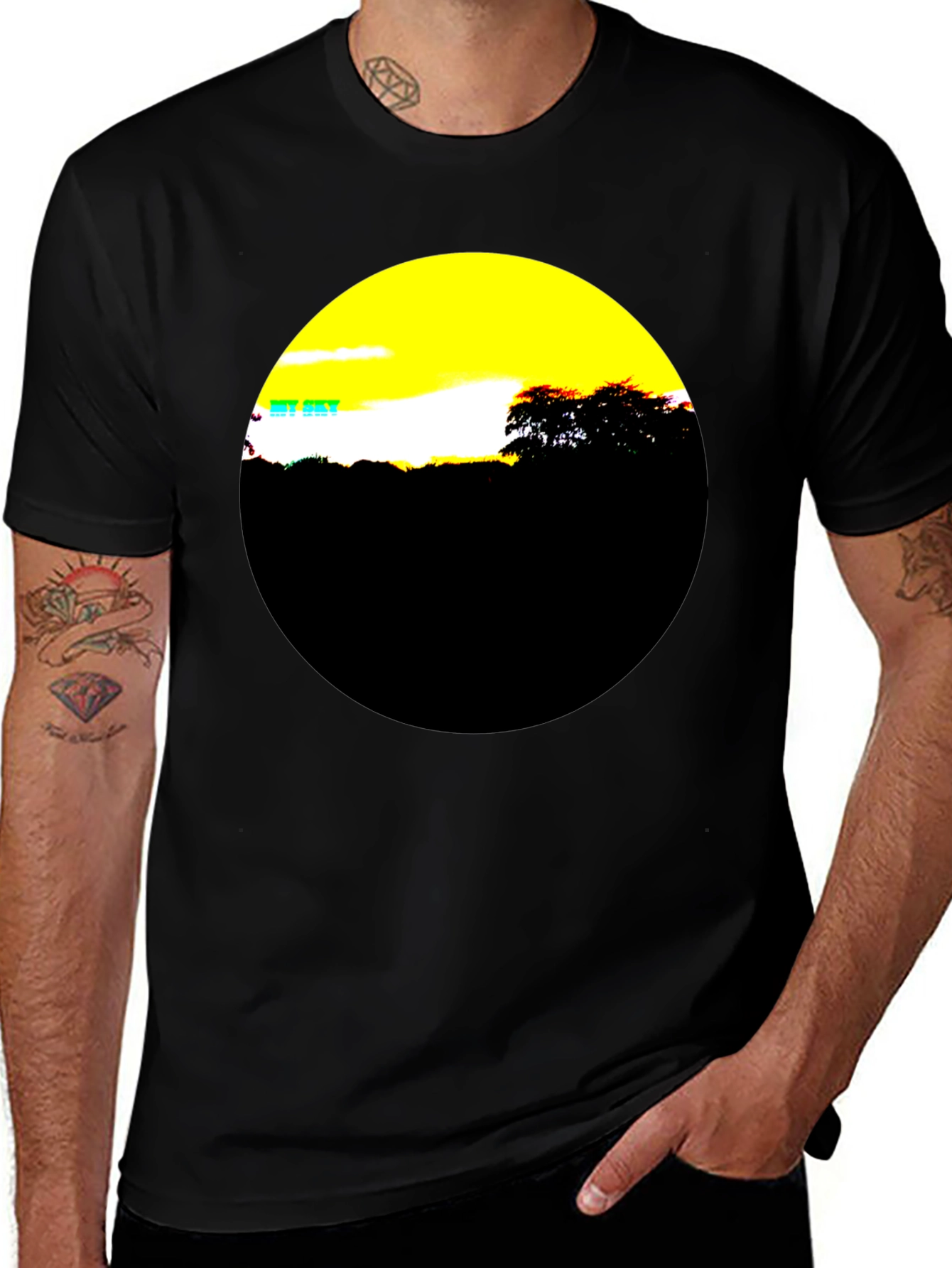 Variant 28 of Black Graphic Tee - Sunset Circle Design