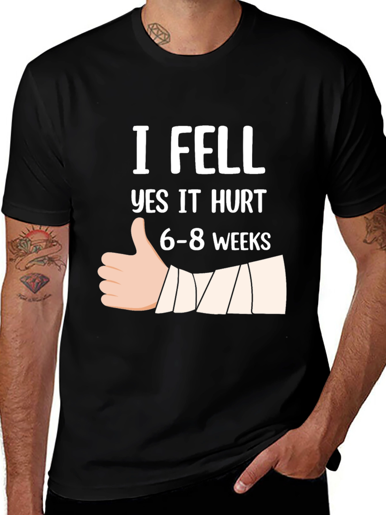 Black I Fell Yes It Hurt T-Shirt Funny Broken Bone Gift main image