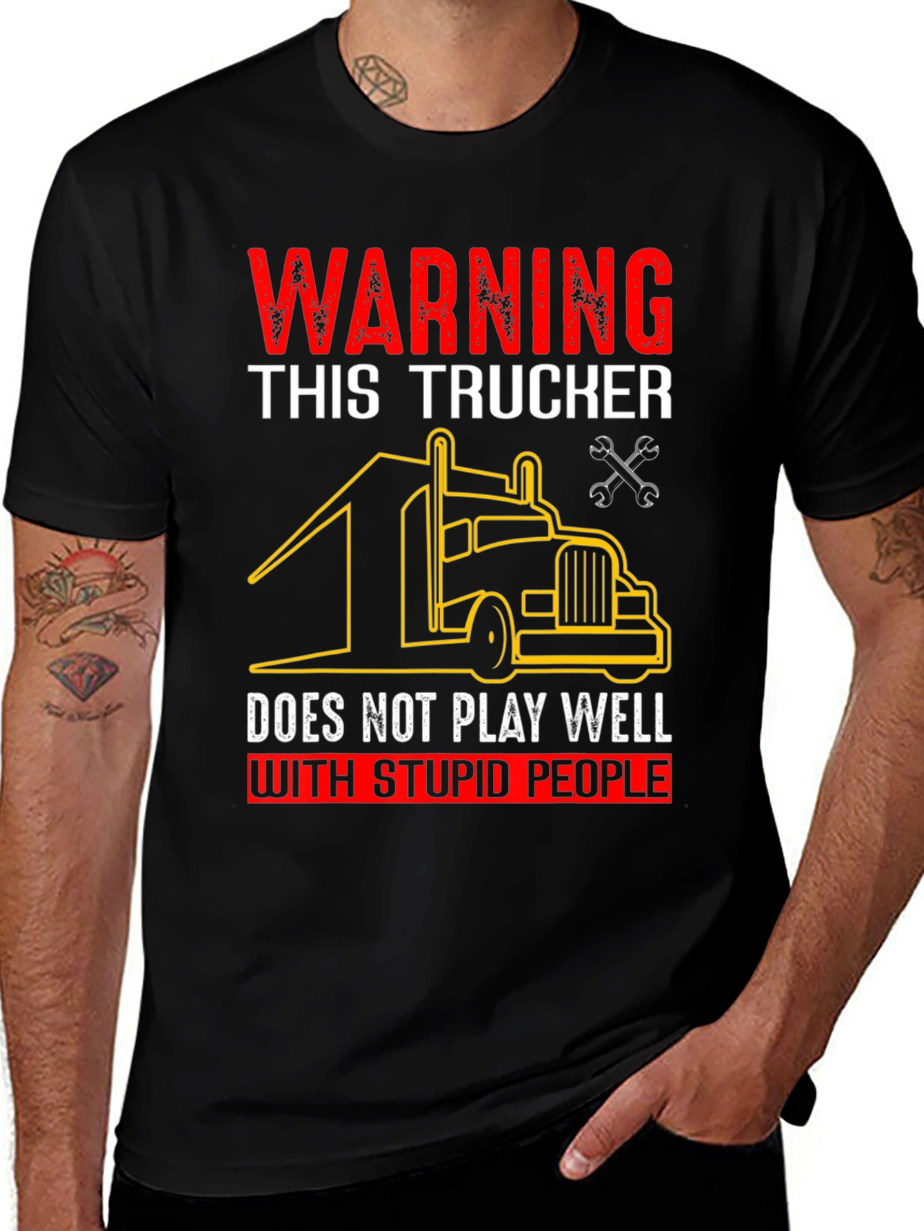 Variant 27 of Warning Trucker Graphic Tee - Humor T-Shirt