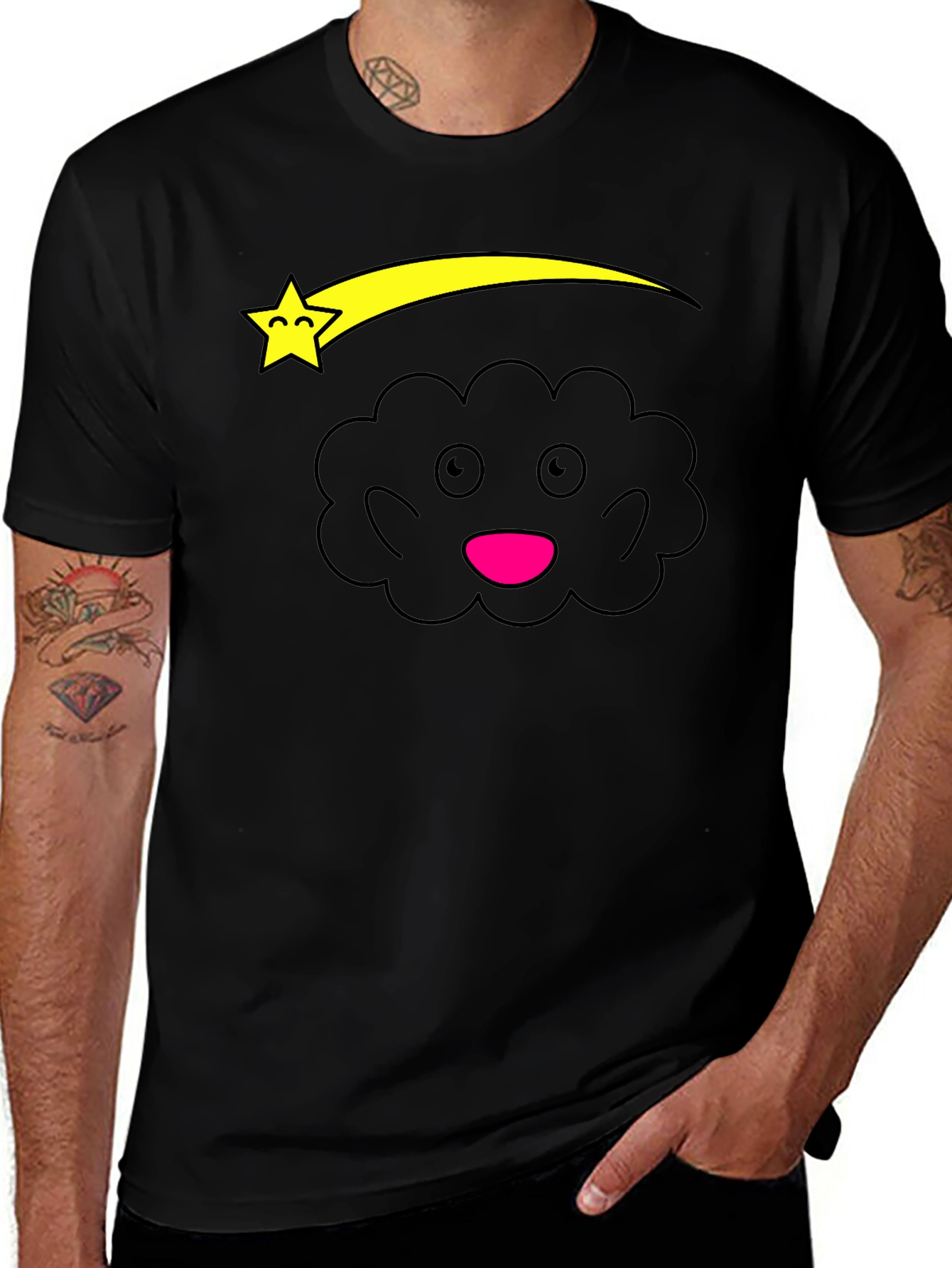 Variant 18 of Cute Cartoon Cloud and Star Black T-Shirt