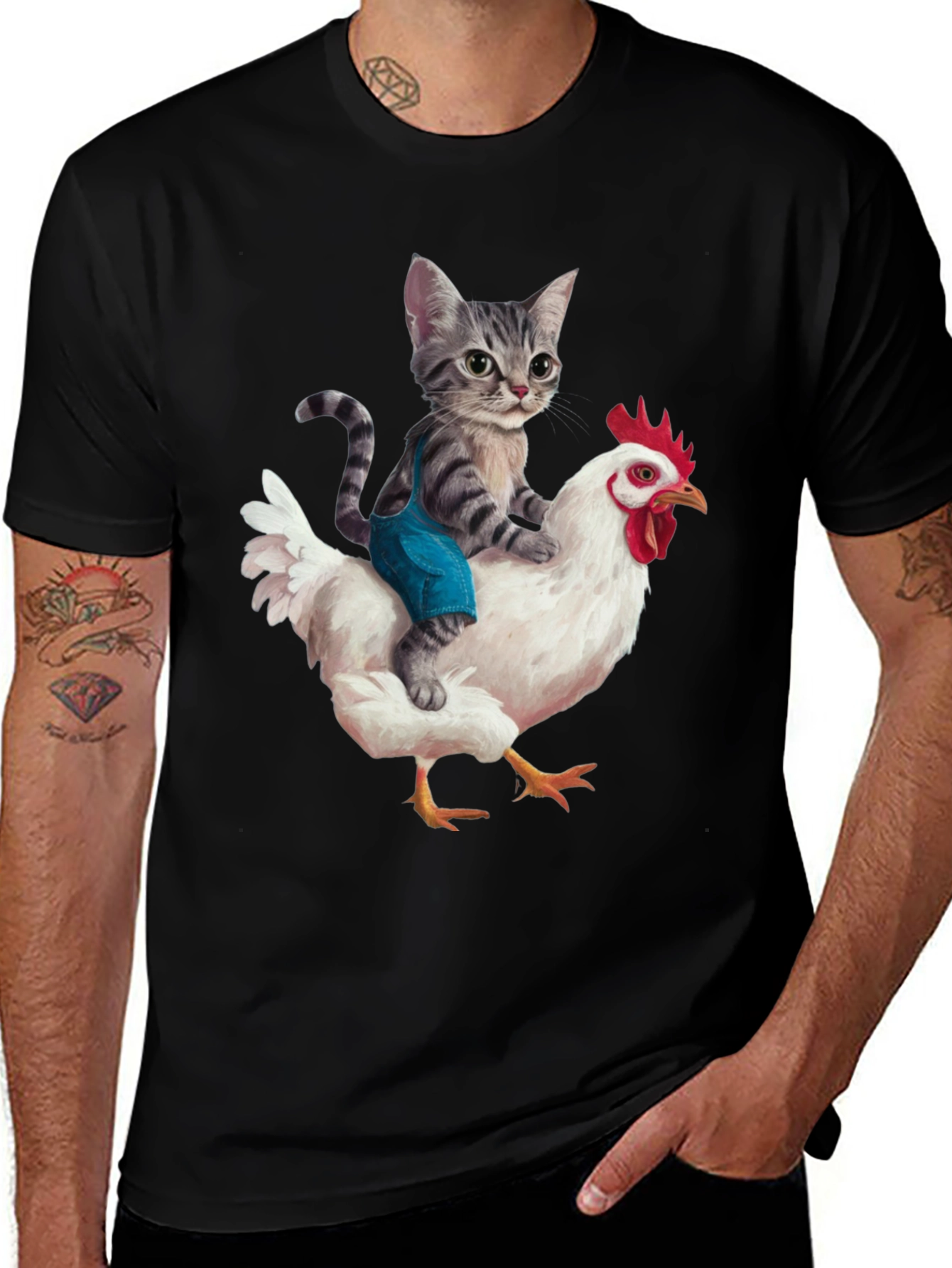 Variant 5 of Cat Riding Chicken Graphic Tee