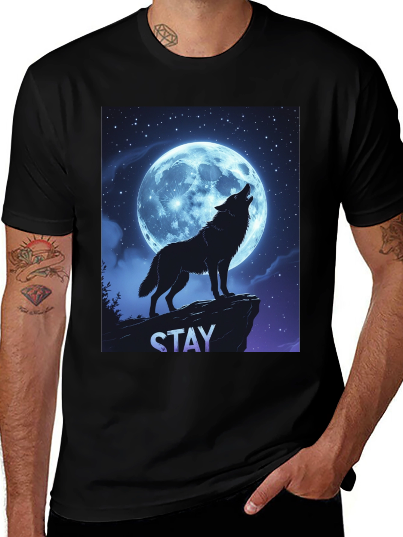 Variant 20 of Wolf Howling Moon T-Shirt - Stay Wild Graphic Tee
