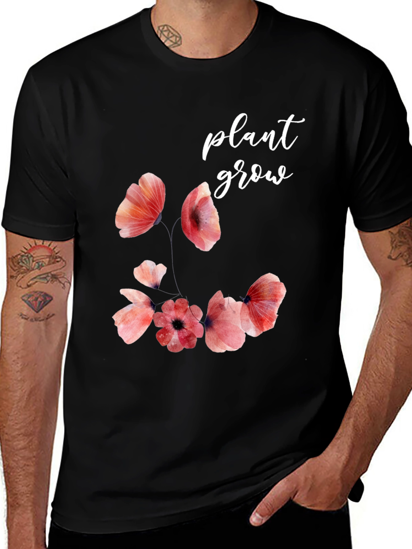 Variant 23 of Floral Plant Grow Graphic Black T-Shirt