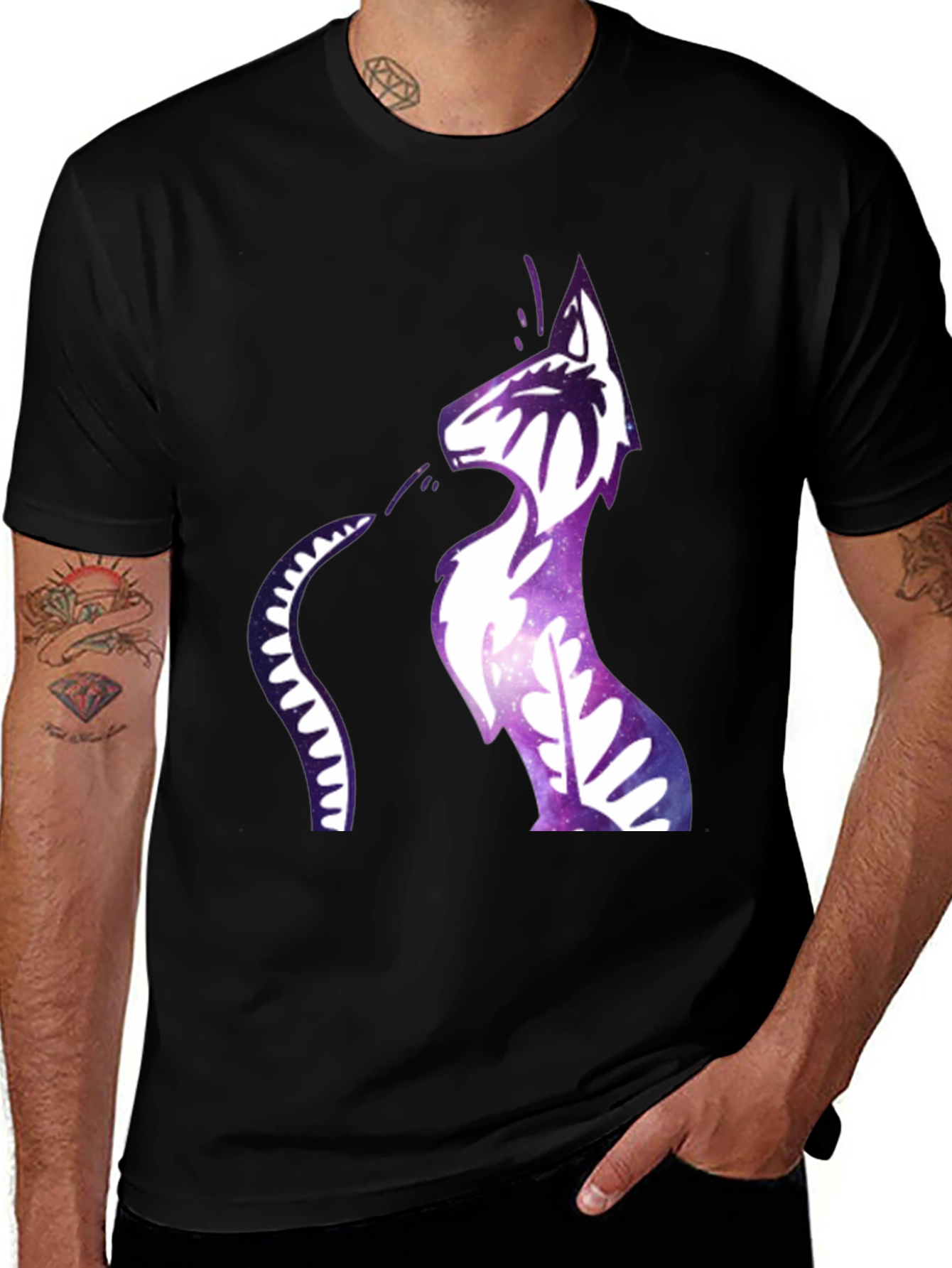 Variant 22 of Galaxy Cat Graphic Print Black T-Shirt