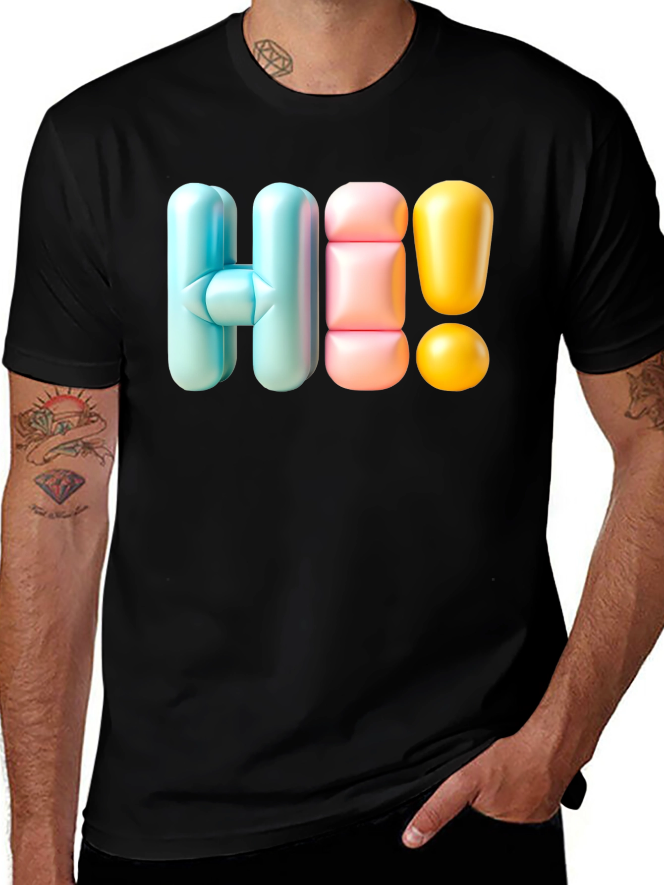 Variant 24 of Stylish "Hi!" Graphic Black T-Shirt