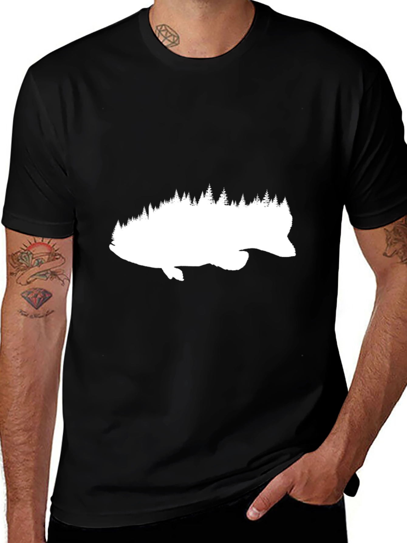 Variant 25 of Bass Fish & Forest Silhouette Graphic Tee - Black