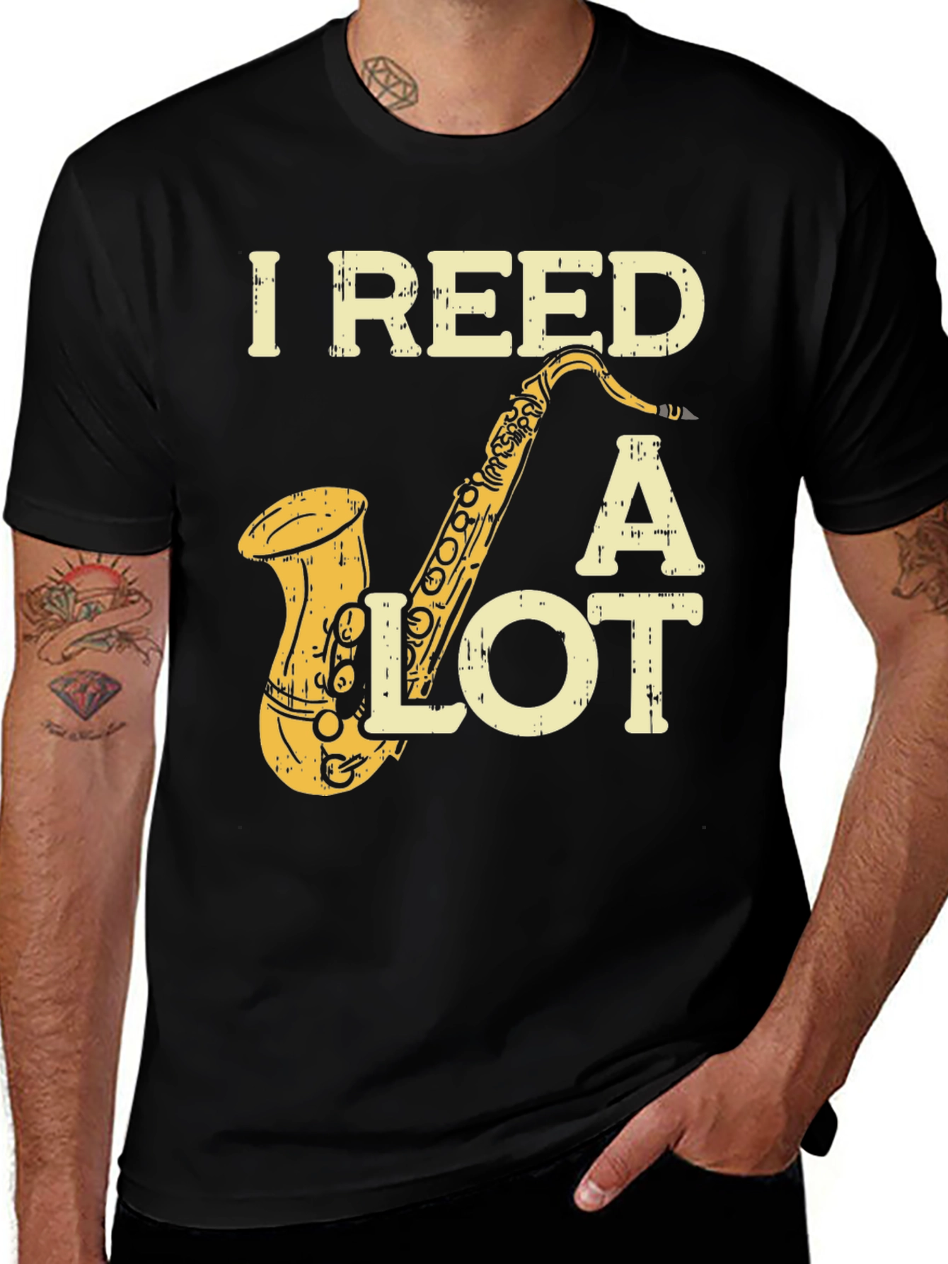 Variant 17 of I REED A LOT Saxophone Black T-Shirt