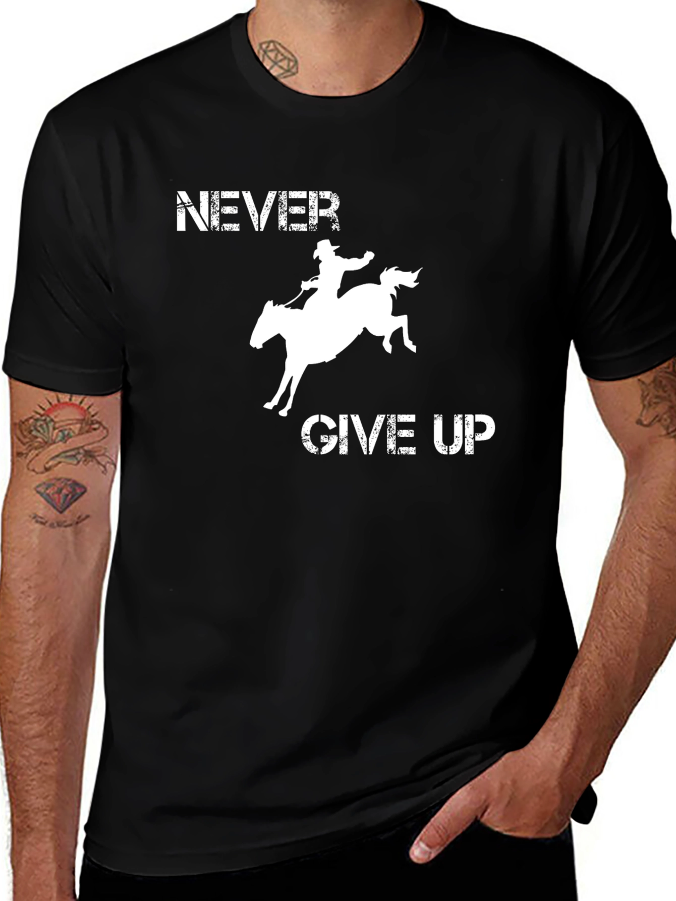 Variant 17 of Never Give Up Rodeo T-Shirt - Black
