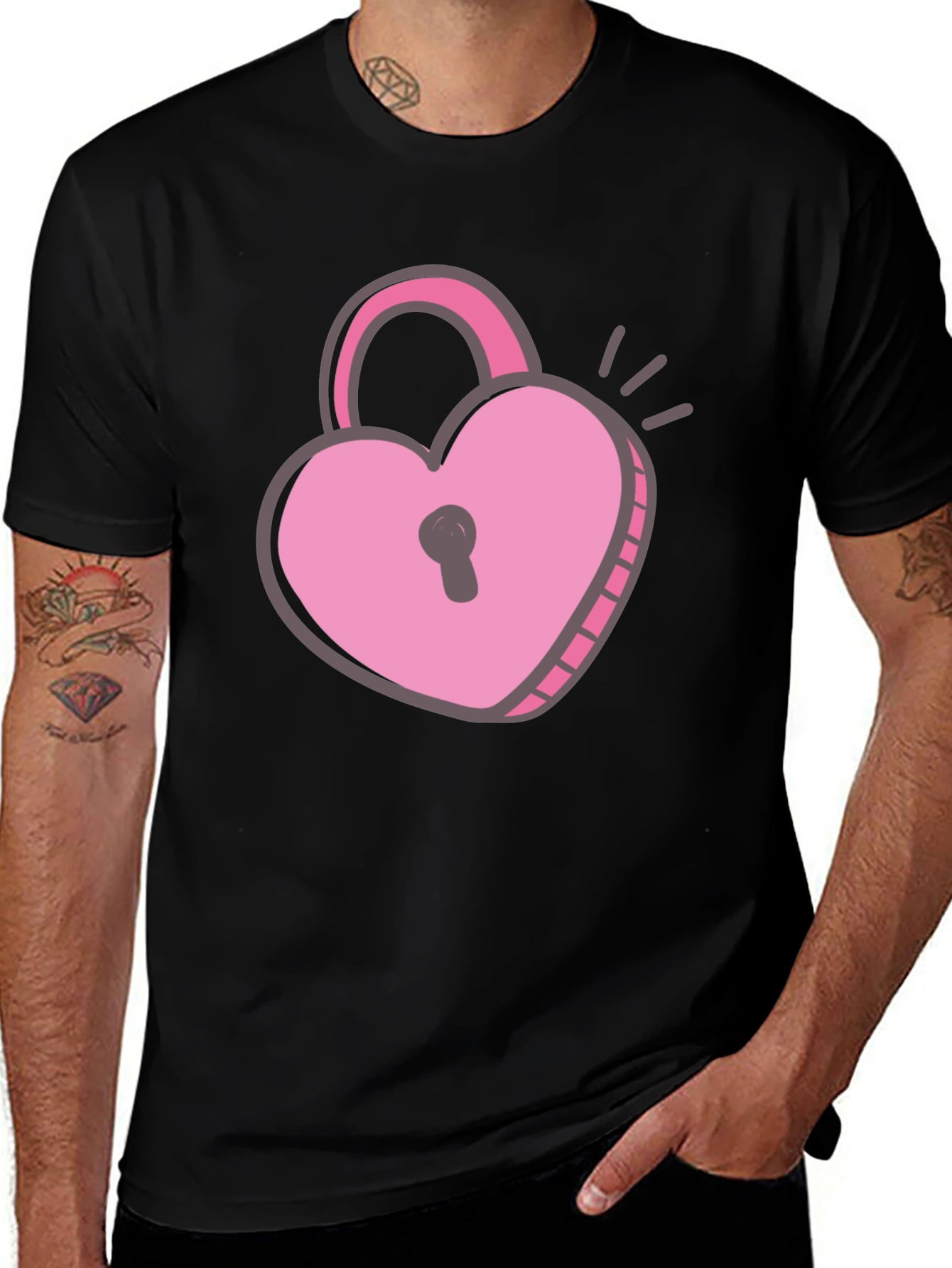 Variant 16 of Heart Lock T-Shirt - Black Cotton Valentine's Day Tee