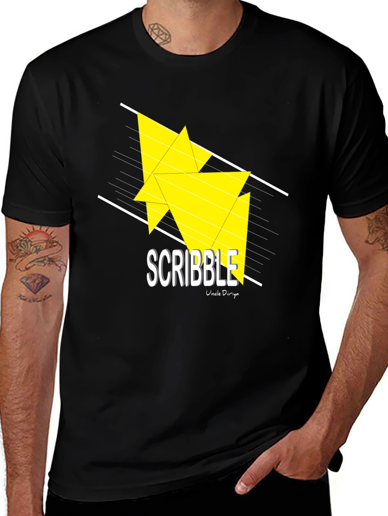 Scribble Design Black Cotton T-Shirt