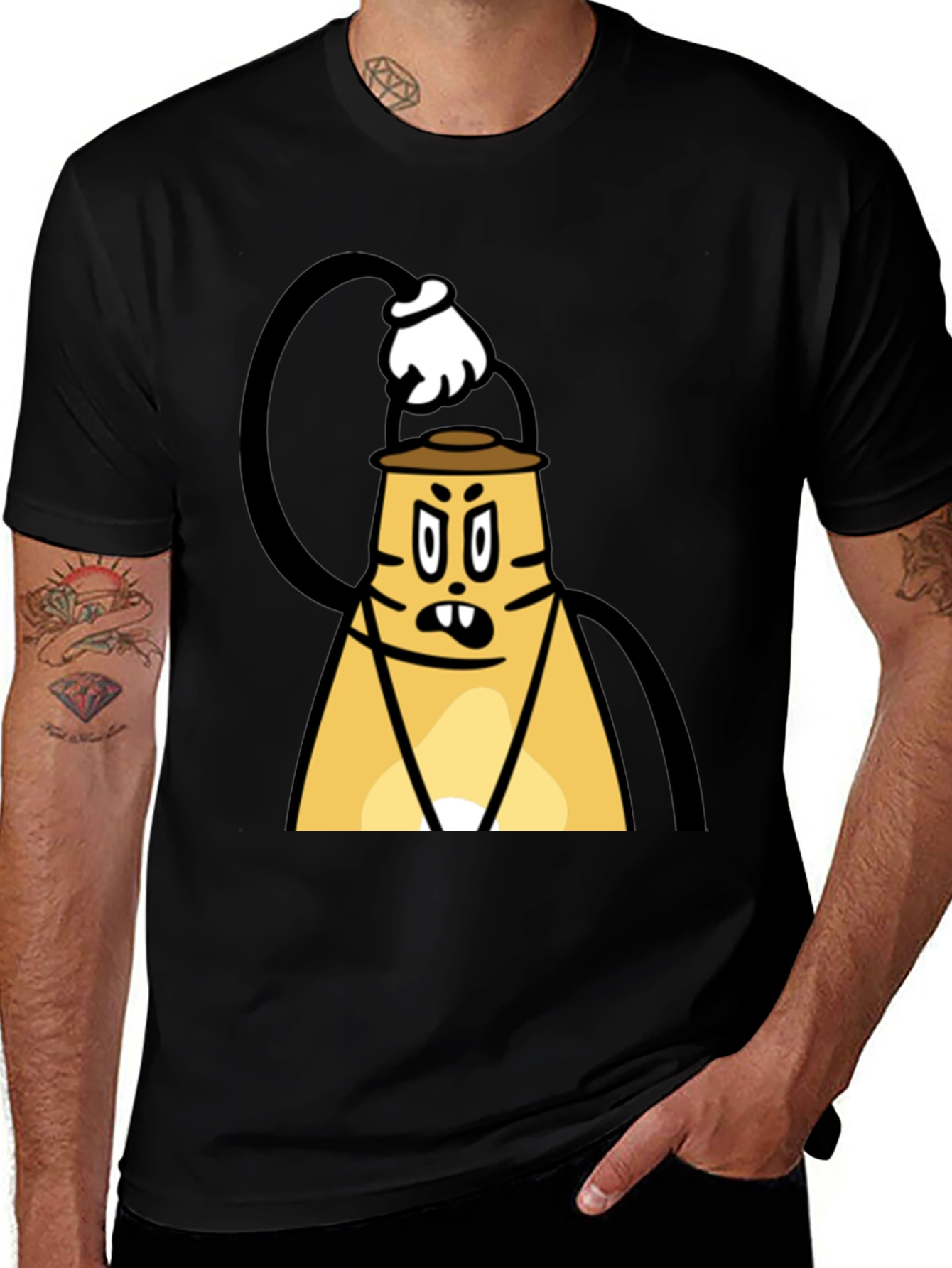 Variant 20 of Cartoon Lantern Graphic T-Shirt - Black Cotton Tee