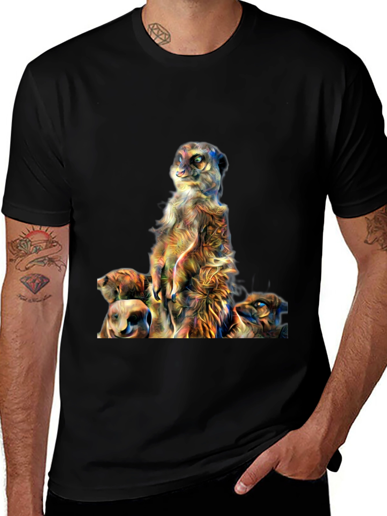 Variant 5 of Meerkat Family Art Print Men's Black T-Shirt