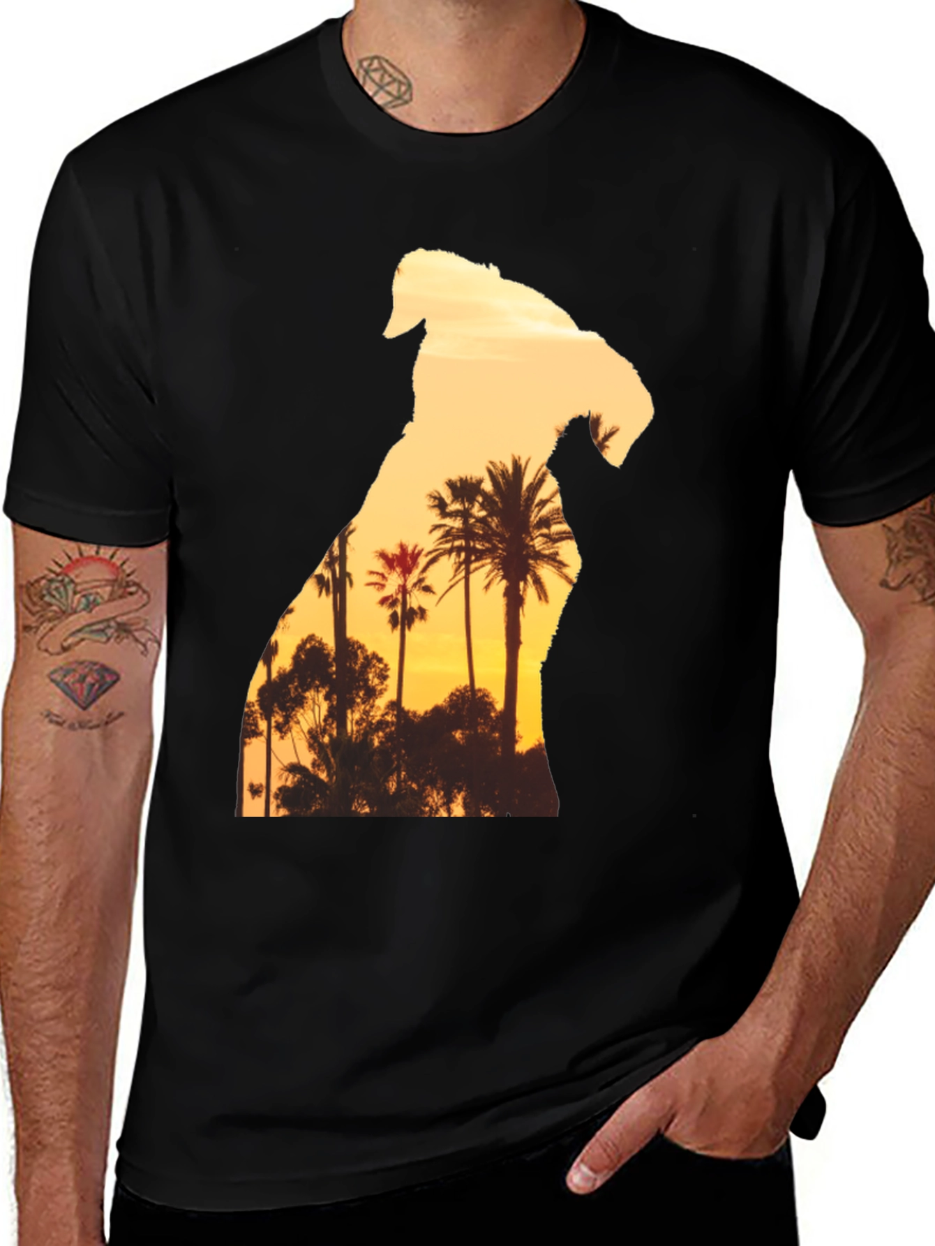 Variant 13 of Sunset Dog Graphic T-Shirt - Black