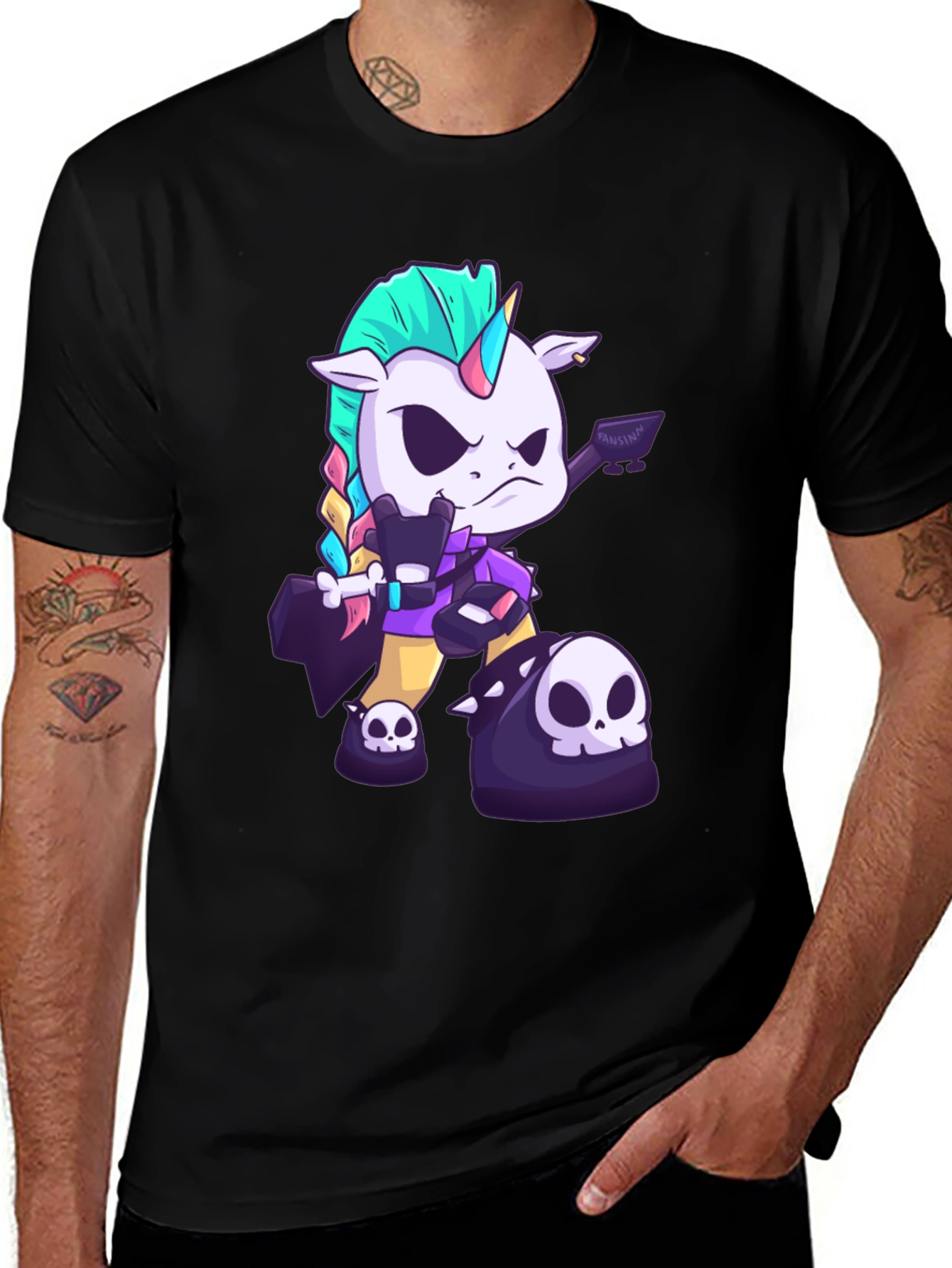 Variant 10 of Edgy Unicorn Graphic Tee - Black Cotton T-Shirt