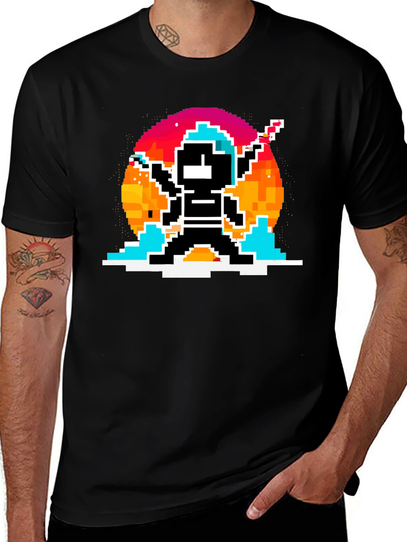 Retro Pixel Ninja T-Shirt - Black