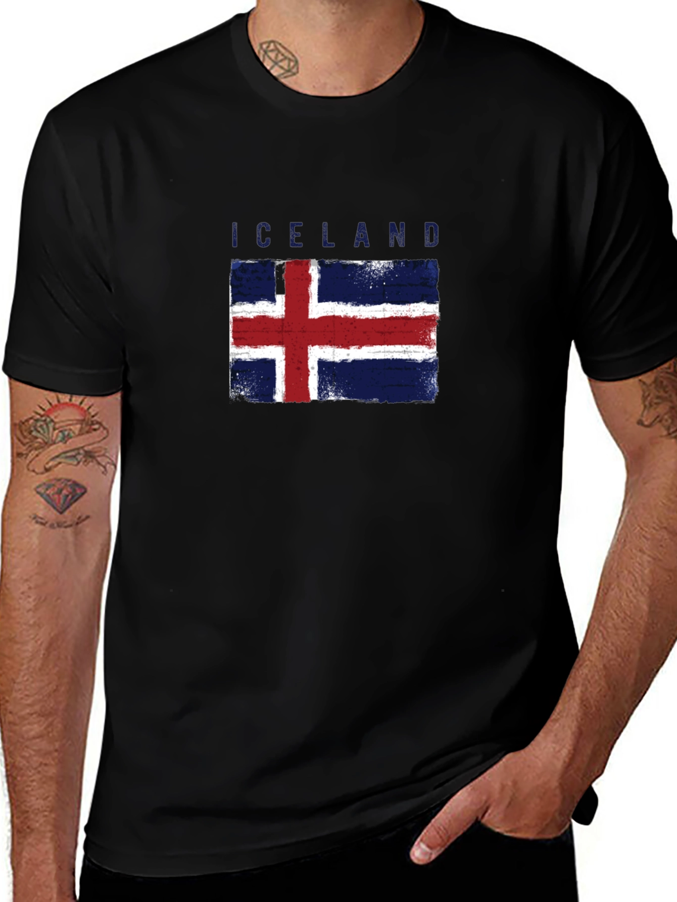 Iceland Flag T-Shirt - Grunge Style Black Tee