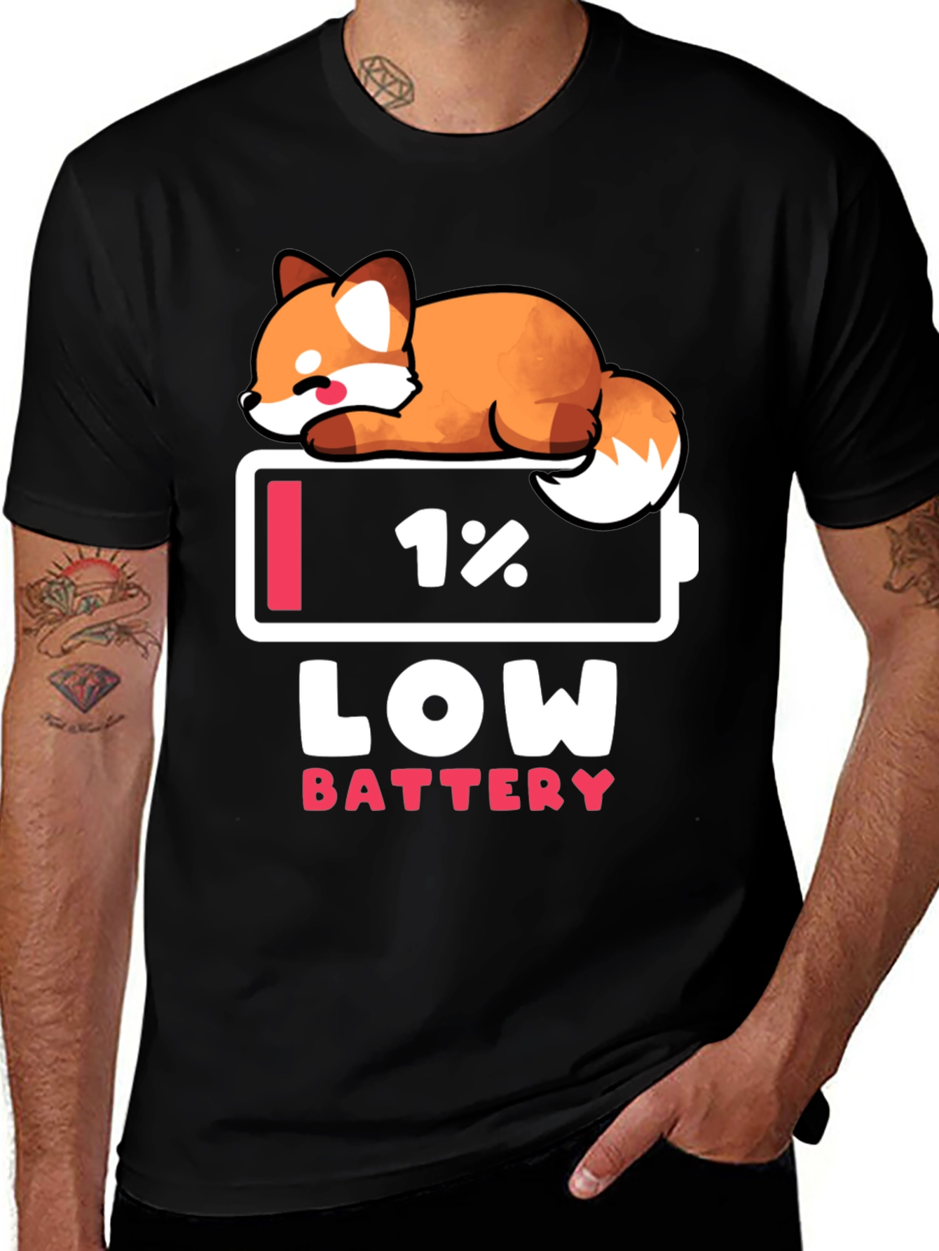 Variant 24 of Low Battery Fox Graphic Tee - Novelty T-Shirt