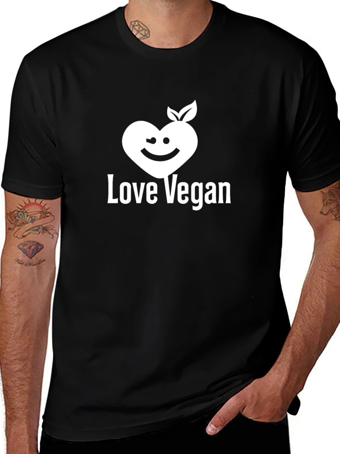 Variant 2 of Love Vegan Graphic Tee - Black Cotton Blend