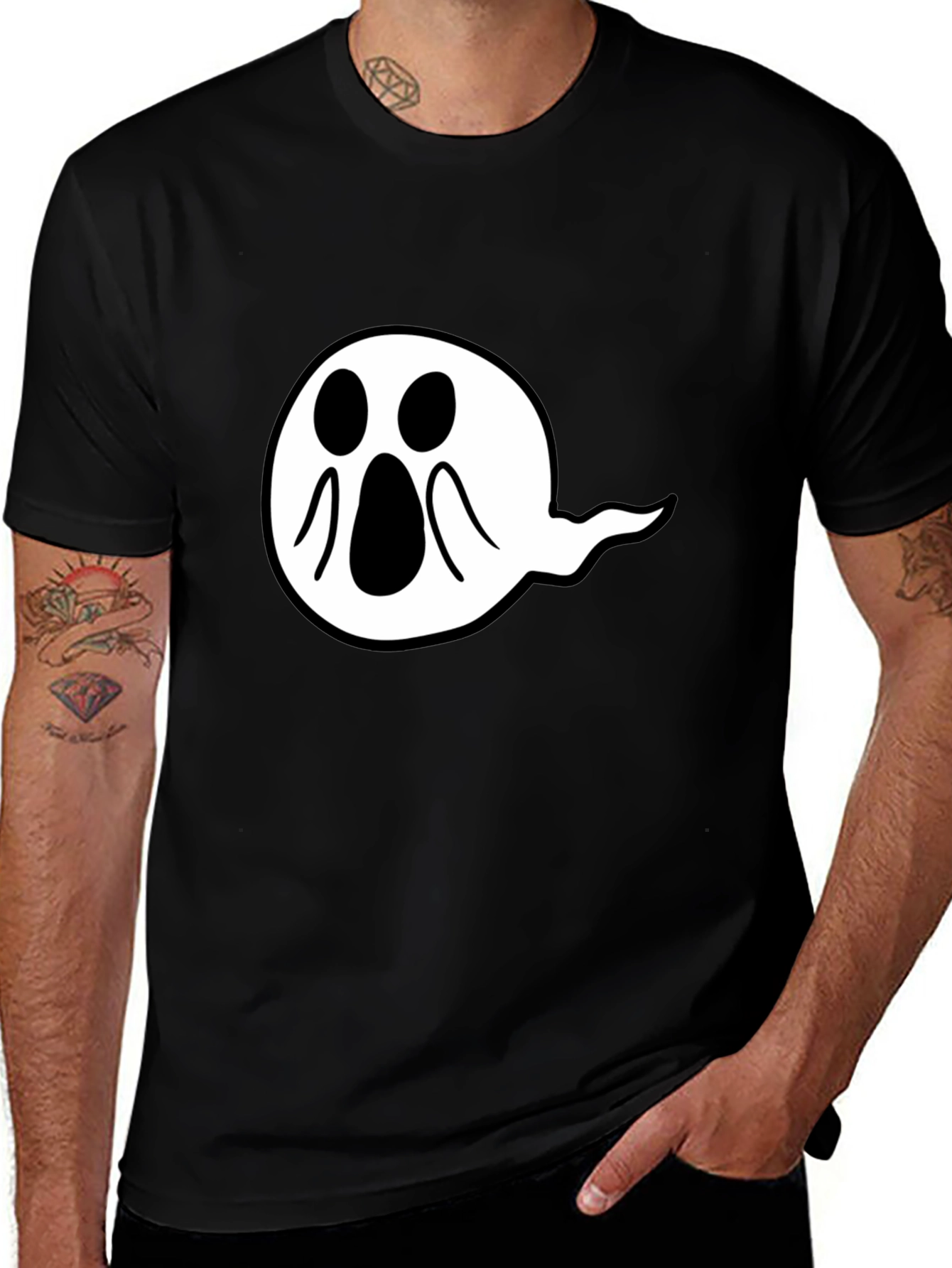 Variant 6 of Spooky Ghost Graphic Tee - Black Cotton Comfort