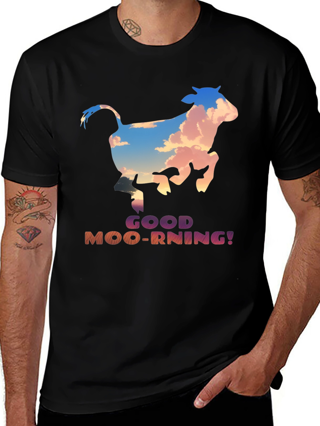 Variant 10 of Good Moo-rning! Cow Graphic Print T-Shirt