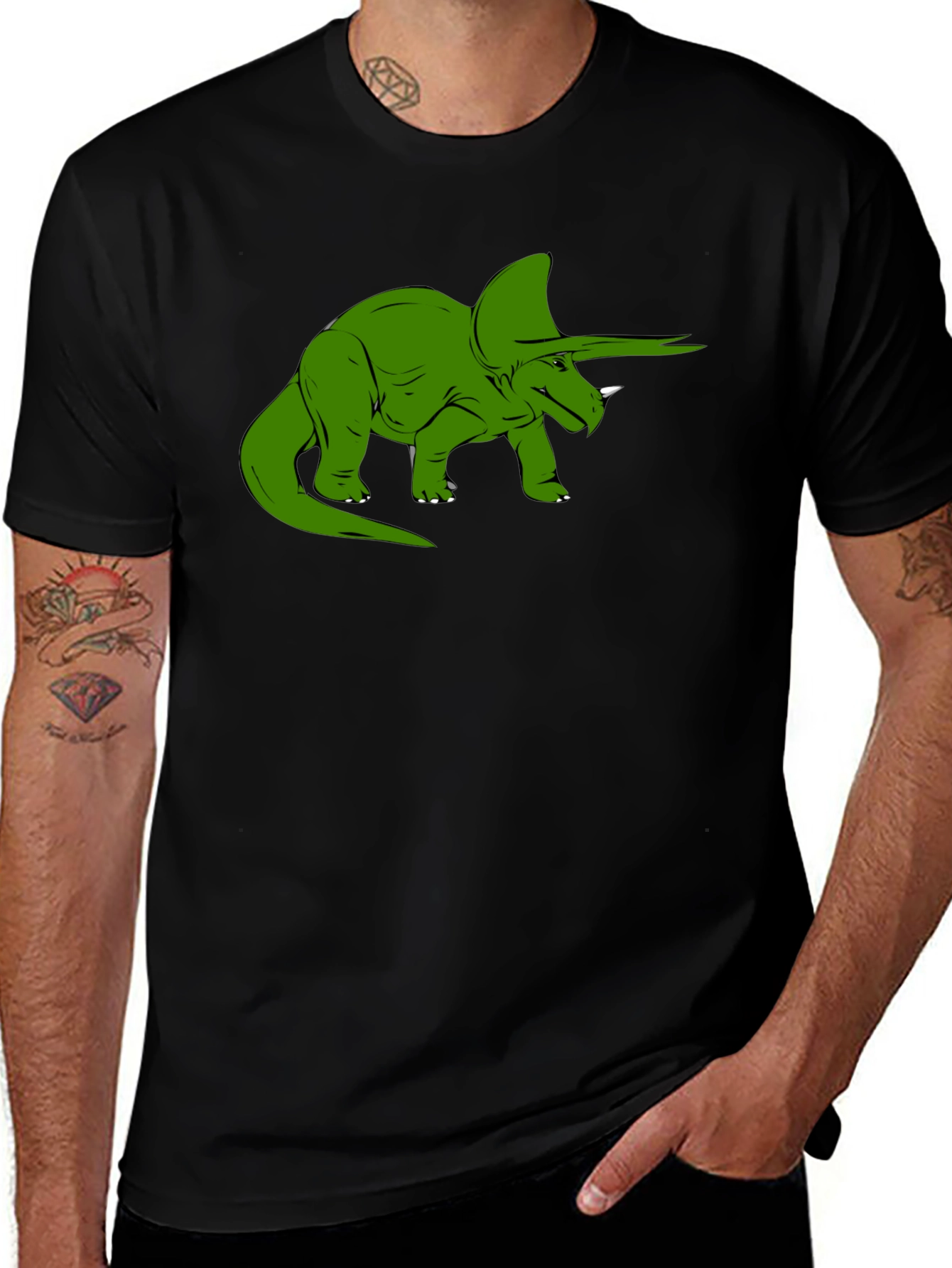 Variant 9 of Green Dinosaur Graphic Tee - Black Cotton Comfort