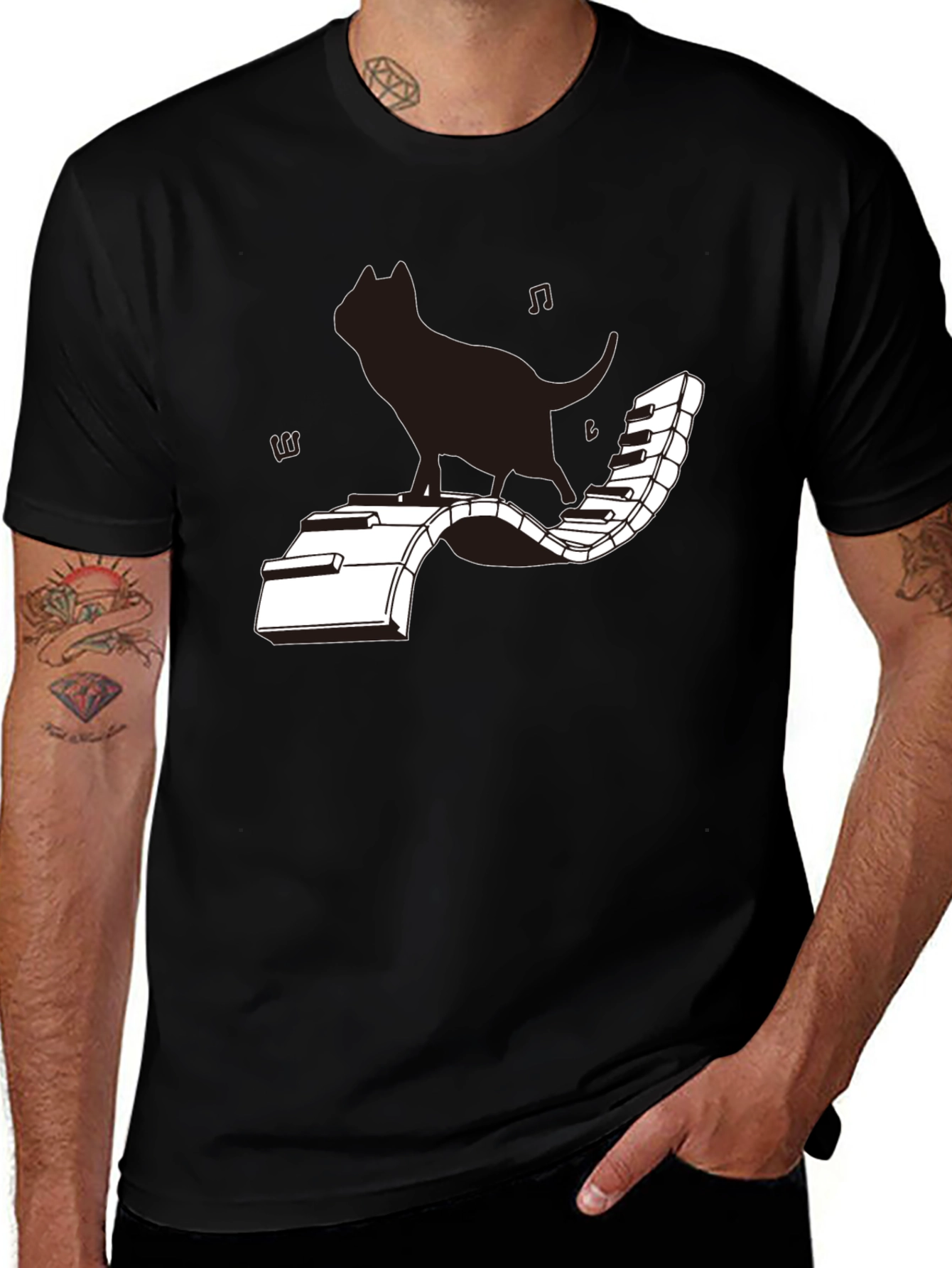 Cat on Piano T-Shirt - Musical Feline Tee