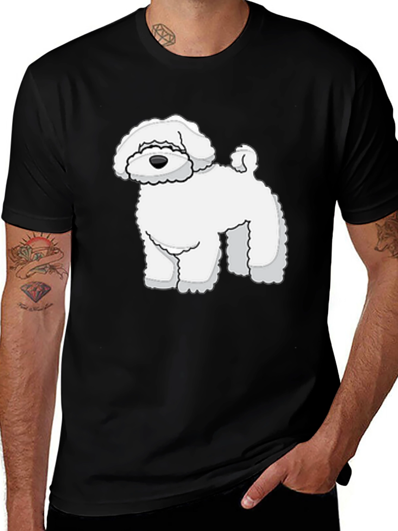 Variant 14 of Black T-Shirt with White Dog Graphic