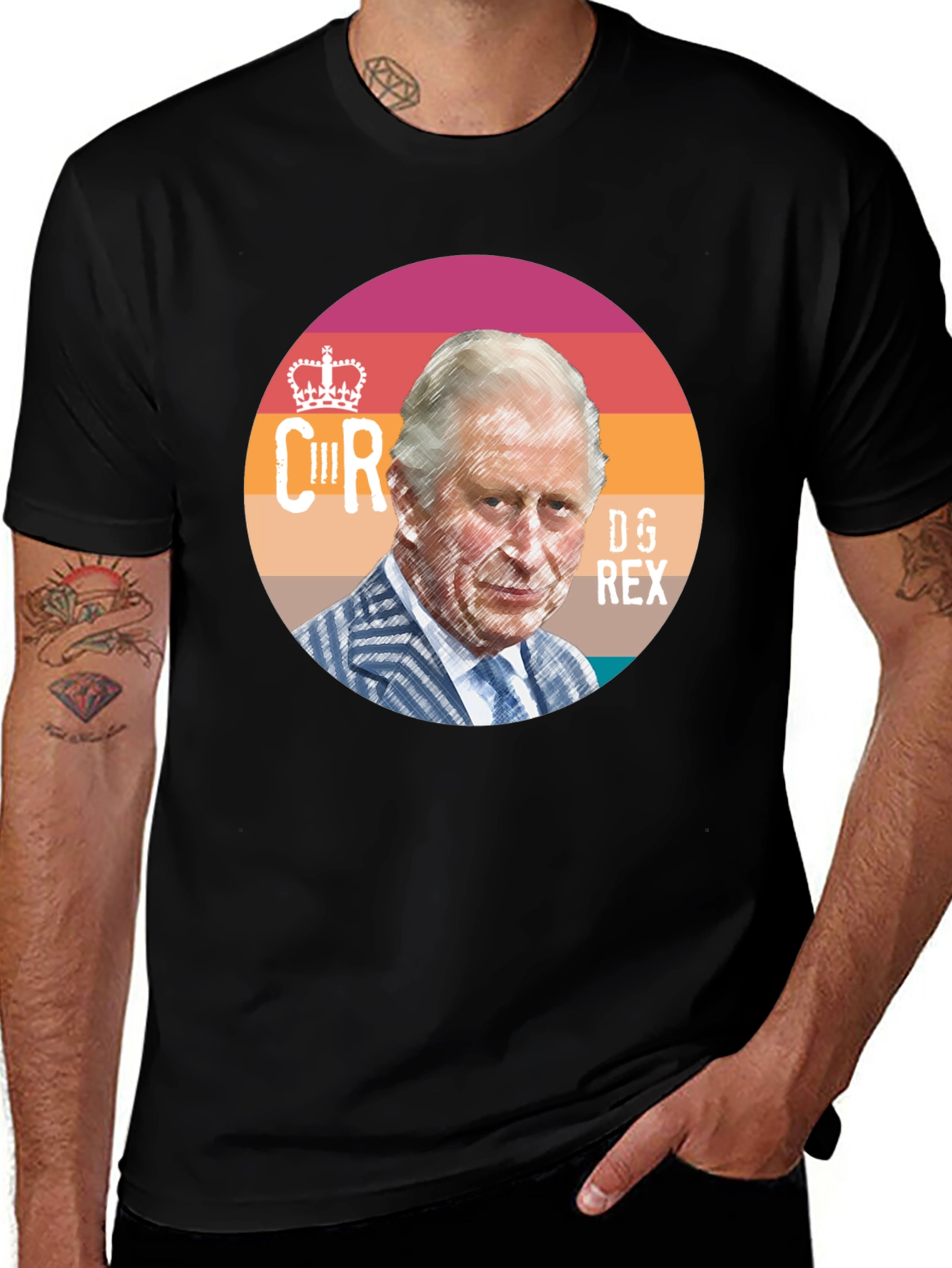 King Charles III Portrait T-Shirt - Novelty Royal Design