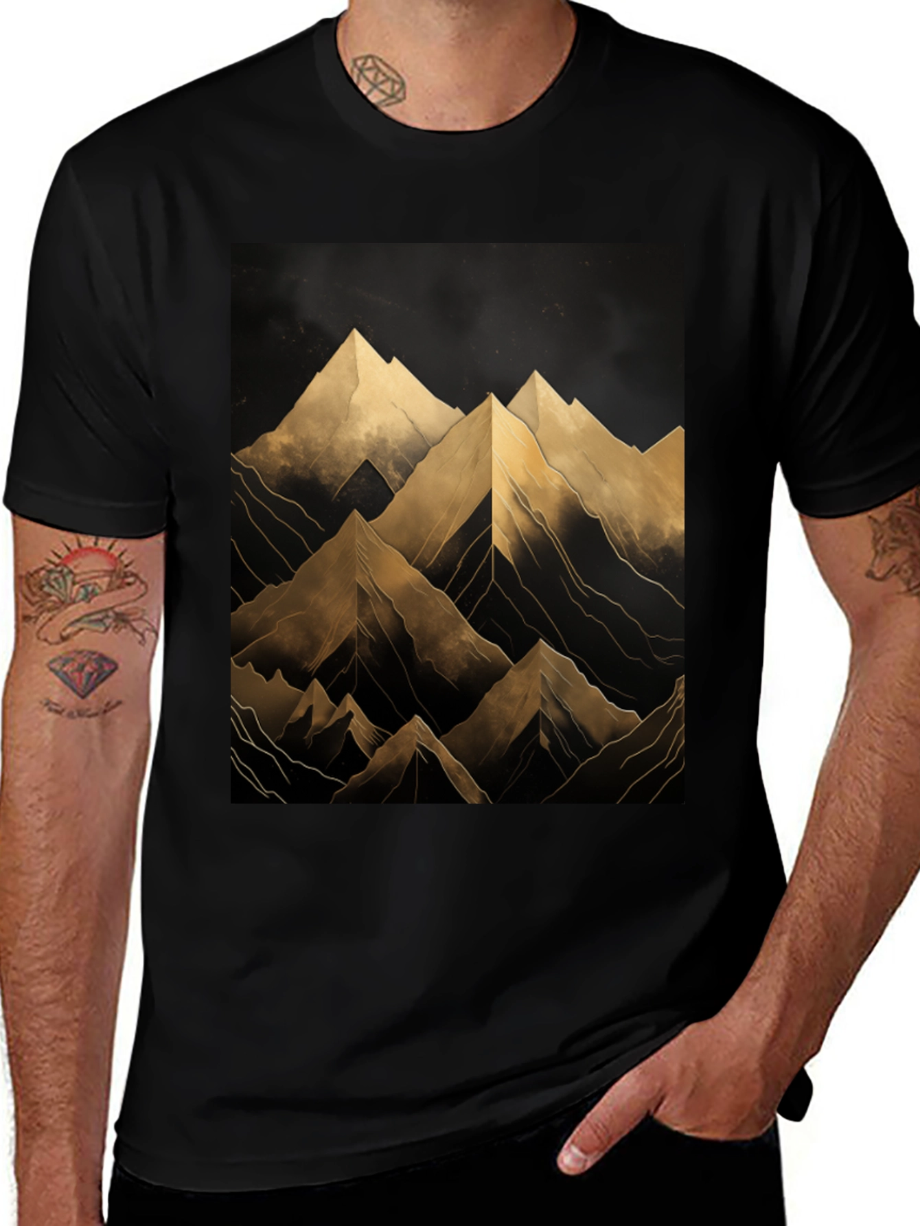 Variant 26 of Abstract Mountain Graphic Black T-Shirt