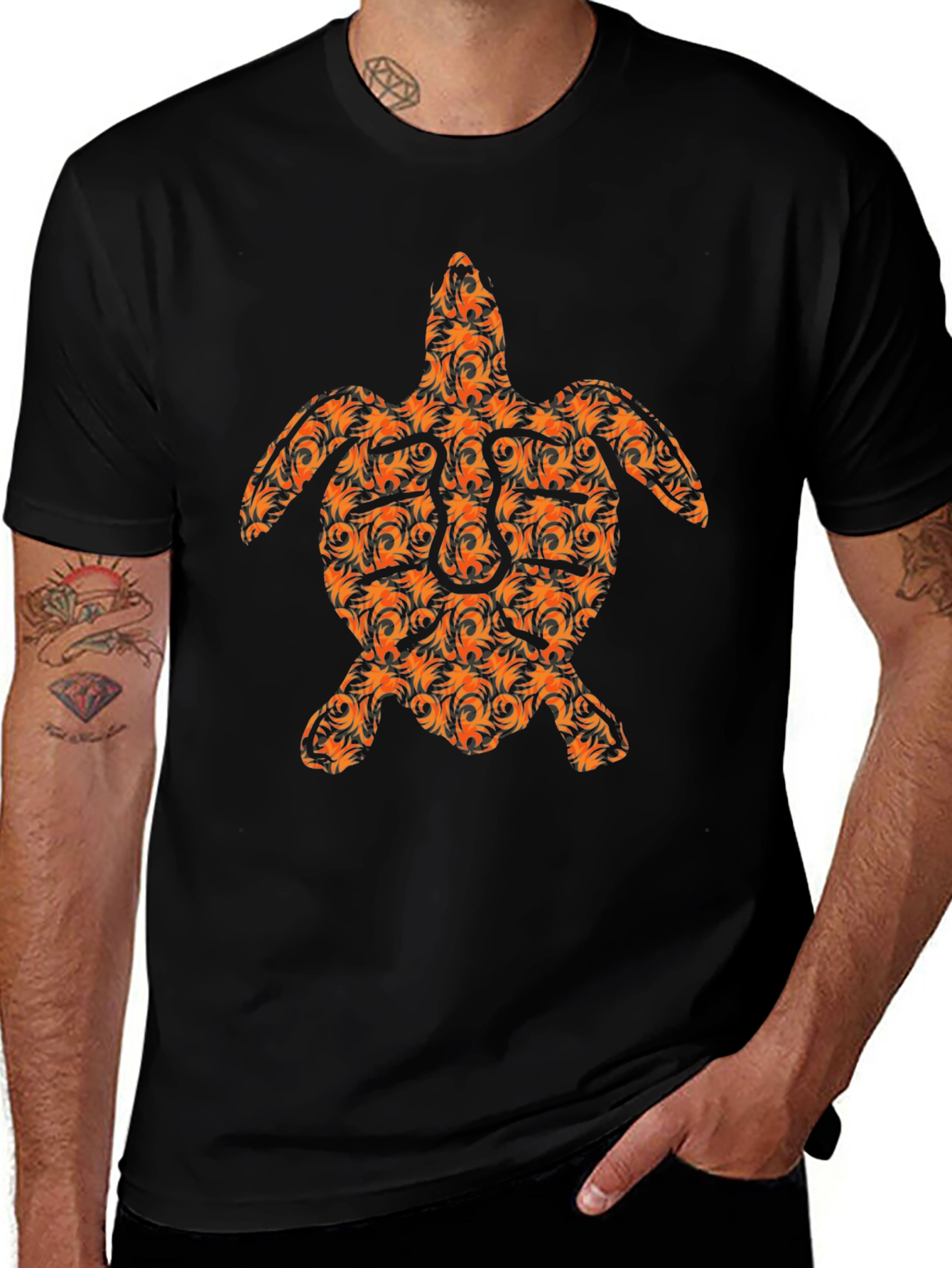 Variant 7 of Orange Turtle Graphic Black T-Shirt