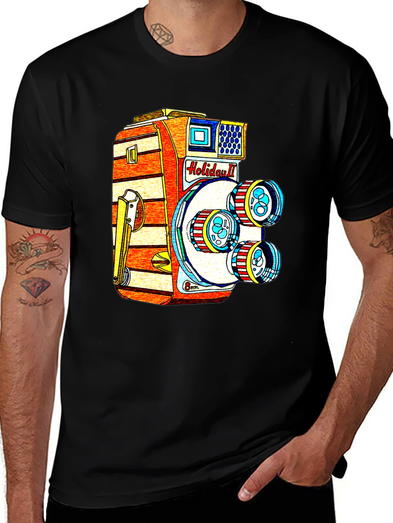 Black Retro Holiday II Camera Graphic T-Shirt main image