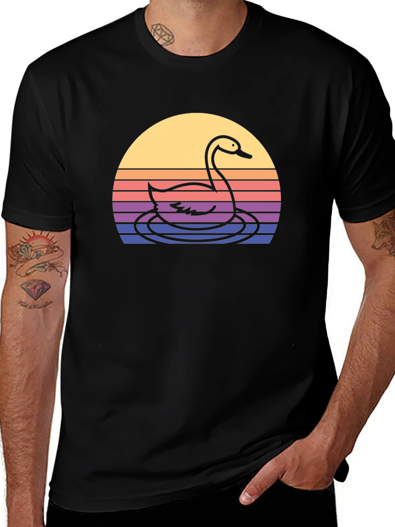 Variant 29 of Retro Swan Sunset T-Shirt - Black