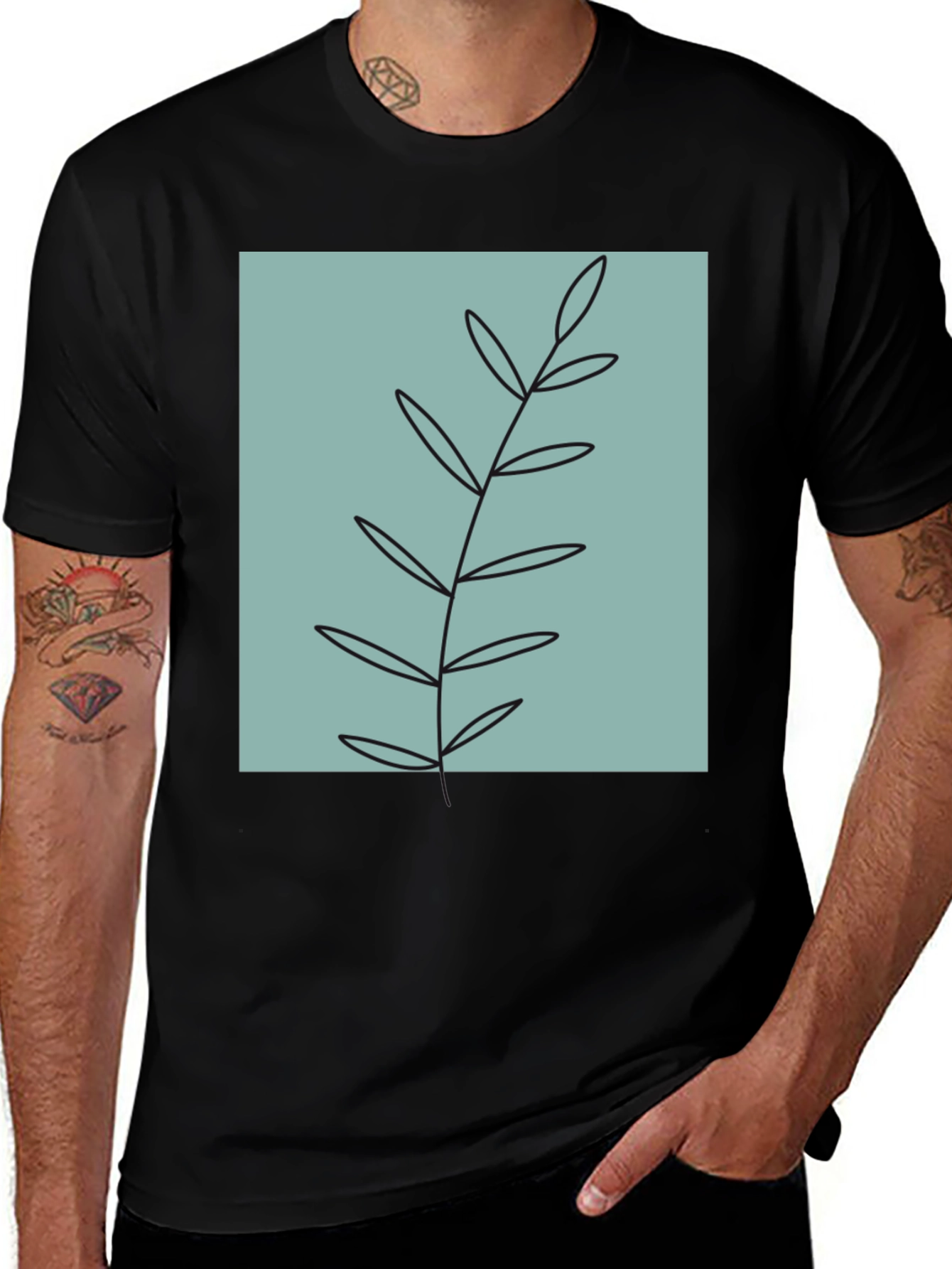 Botanical Print Black T-Shirt