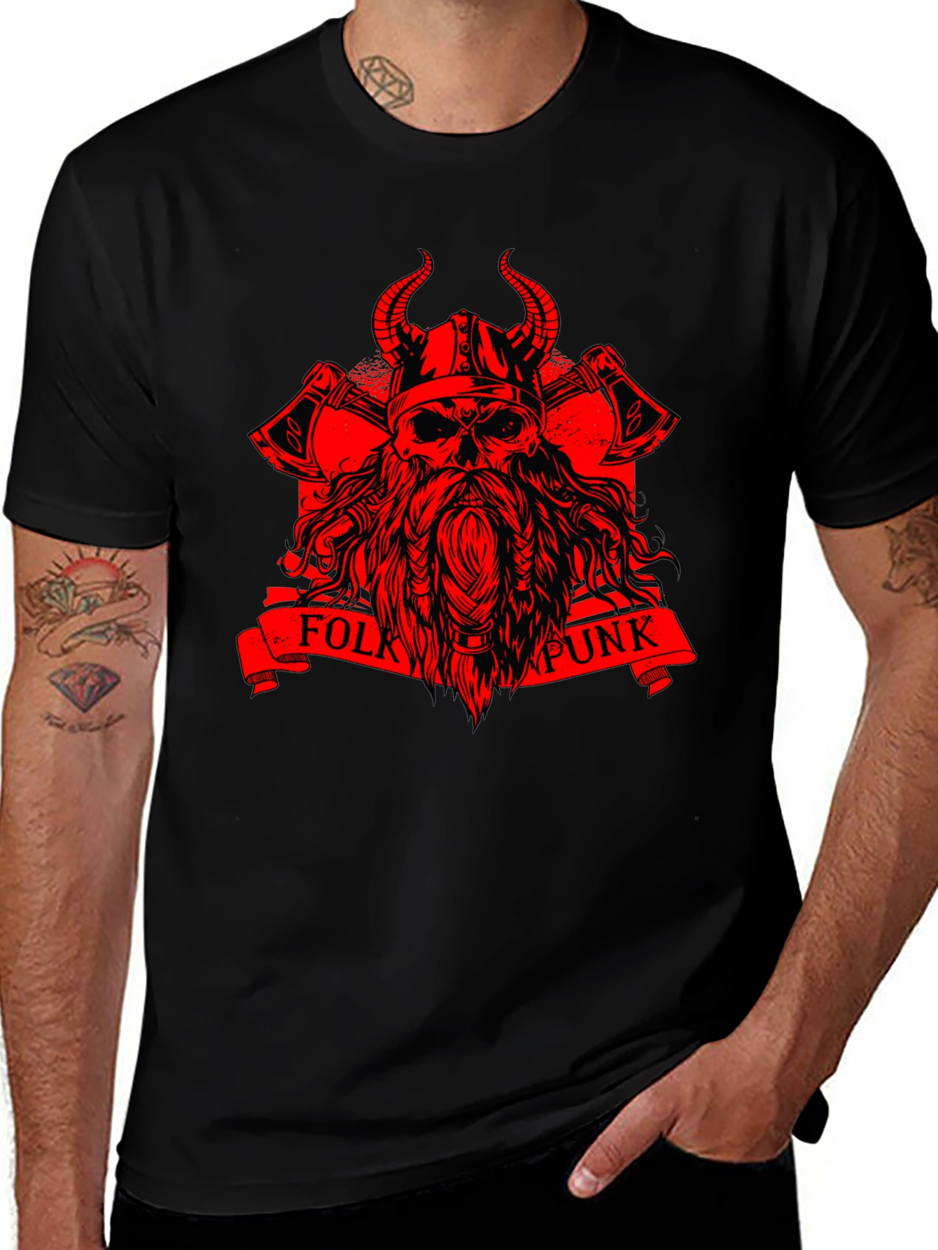 Variant 16 of Folk Punk Viking Skull Graphic T-Shirt