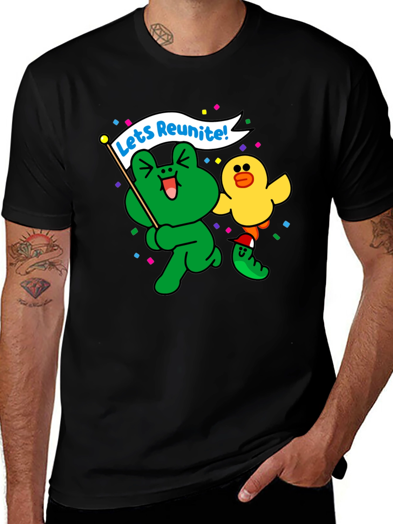 Fun Cartoon Frog & Duck Graphic T-Shirt